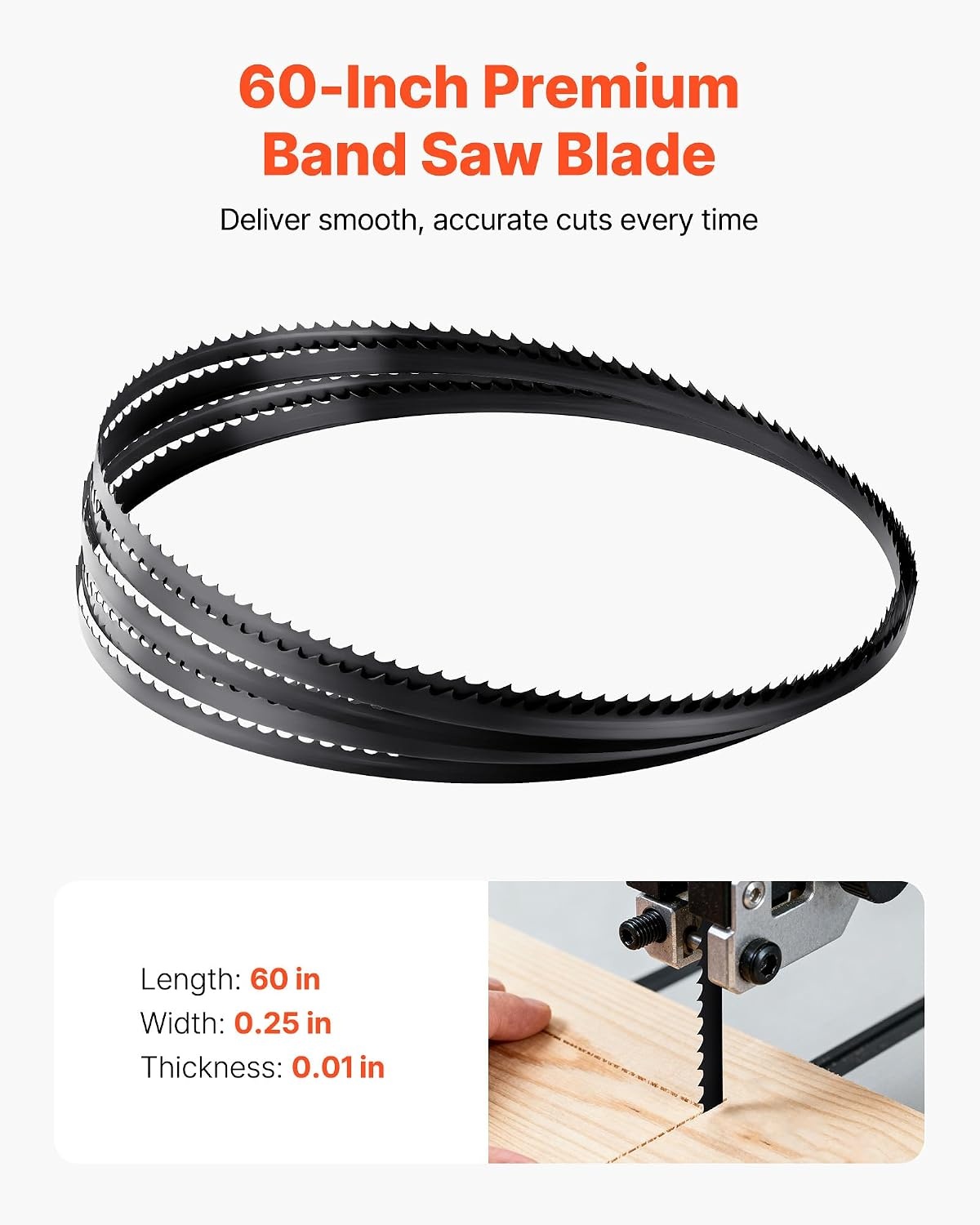 image:imageVEVOR Bandsaw Blade 60 Inch Length 6 TPI Band Saw Blade with 15 HRC Hardened Sharp Teeth SK5 HighStrength Carbon Steel 025 Inch Width Replacement for Major Woodworking Band Saw Brands 1 Pack