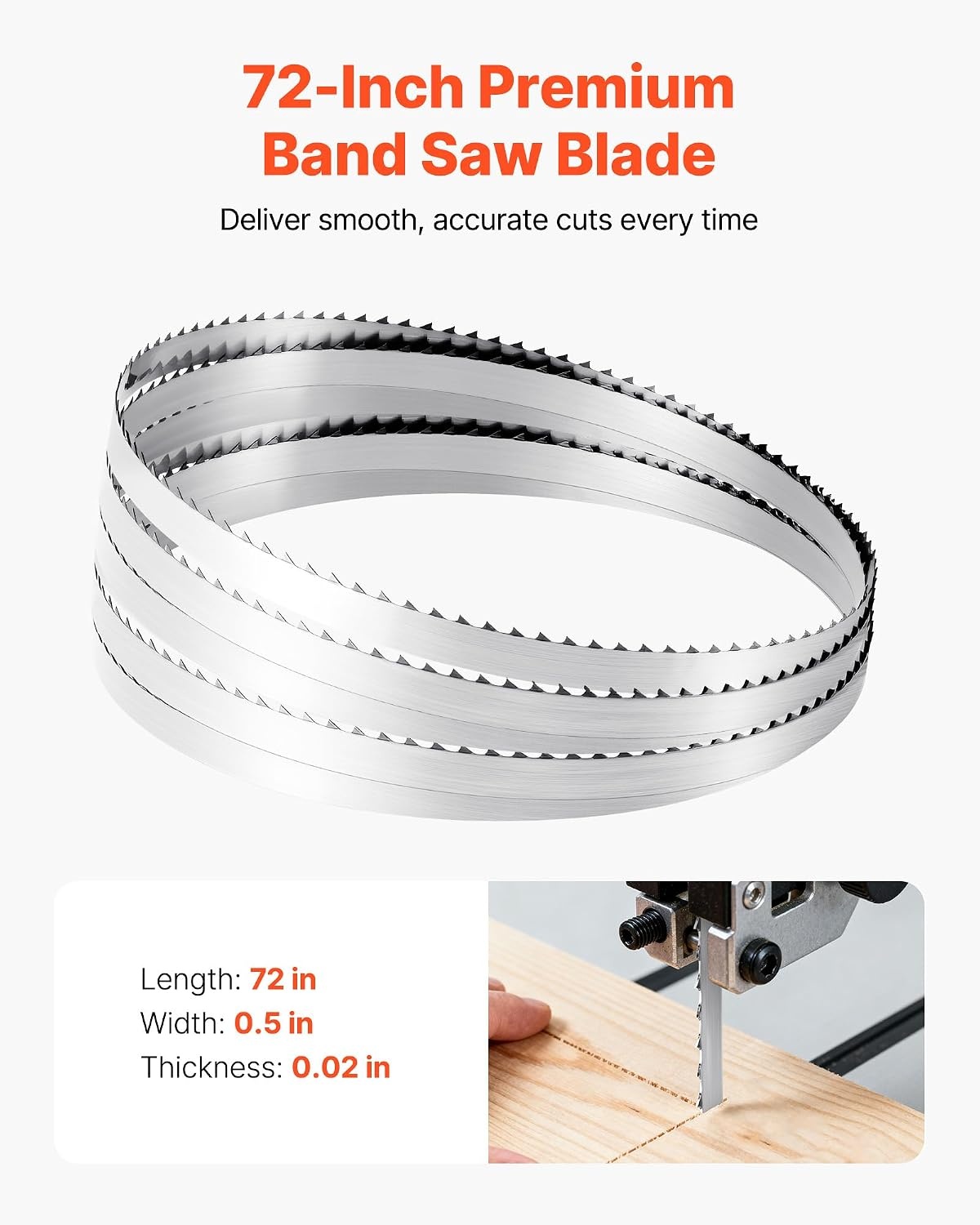 image:imageVEVOR Bandsaw Blade 72 Inch Length 4 TPI Band Saw Blade with 18 HRC Hardened Sharp Teeth SK5 HighStrength Carbon Steel 05 Inch Width Replacement for Major Woodworking Band Saw Brands 1 Pack