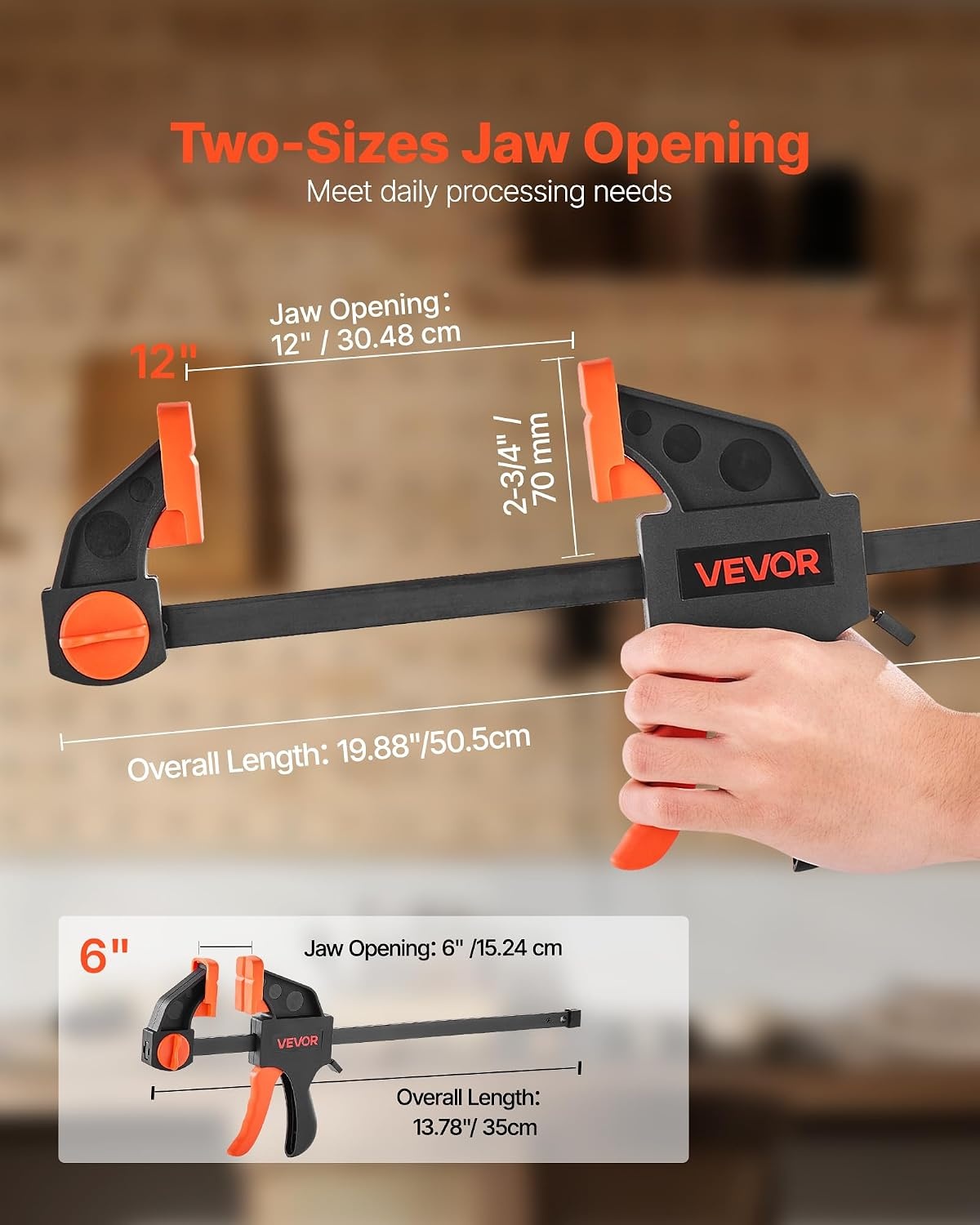image:imageVEVOR Bar Clamps for Woodworking 2Pack 12 inch and 2Pack 6 inch OneHanded ClampSpreader QuickGrip FClamp with 154 lbs Load Limit Premium Plastic and Steel for Woodworking Metal workingLightDuty