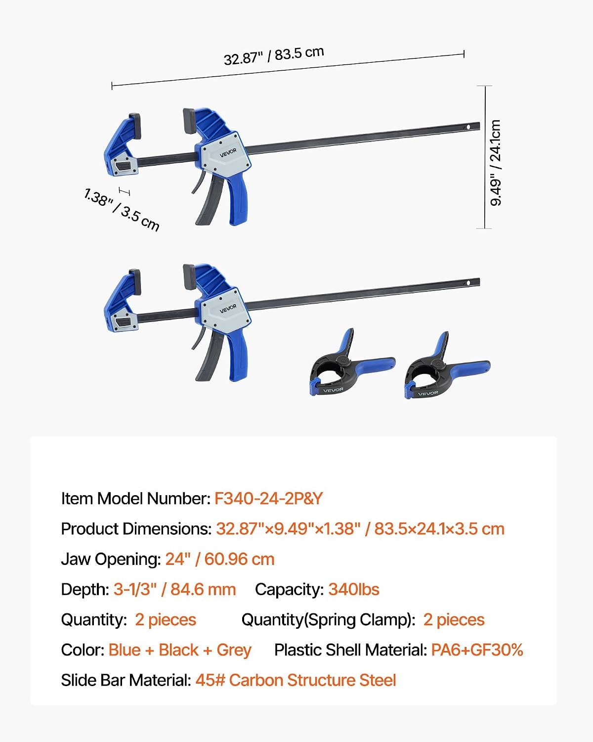 image:imageVEVOR Bar Clamps for Woodworking 2Pack 12 inch and 2Pack 6 inch OneHanded ClampSpreader QuickGrip FClamp with 154 lbs Load Limit Premium Plastic and Steel for Woodworking Metal workingLightDuty