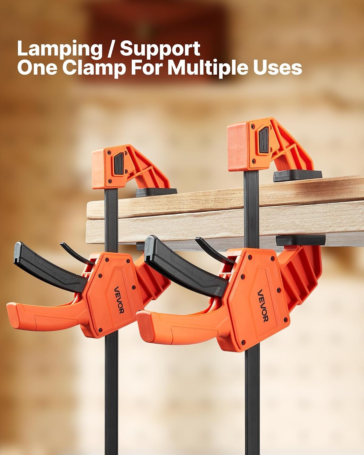 image:imageVEVOR Bar Clamps for Woodworking 2Pack 12 inch and 2Pack 6 inch OneHanded ClampSpreader QuickGrip FClamp with 154 lbs Load Limit Premium Plastic and Steel for Woodworking Metal workingLightDuty