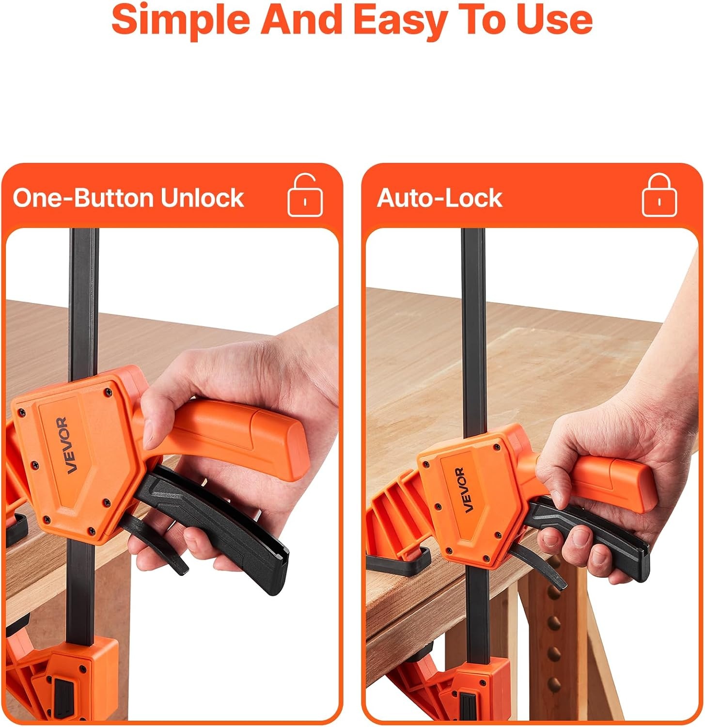 image:imageVEVOR Bar Clamps for Woodworking 2Pack 12 inch and 2Pack 6 inch OneHanded ClampSpreader QuickGrip FClamp with 154 lbs Load Limit Premium Plastic and Steel for Woodworking Metal workingLightDuty