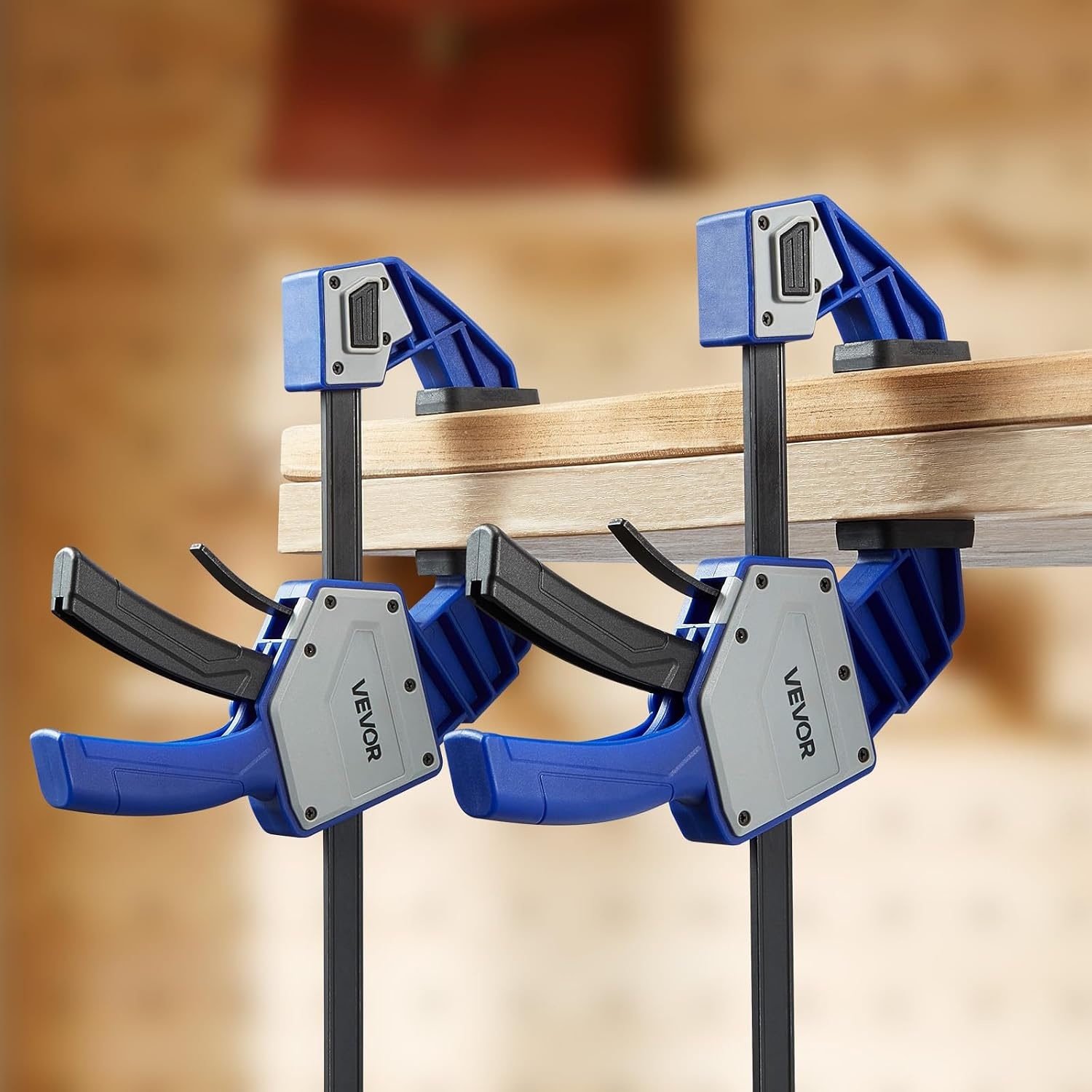 image:imageVEVOR Bar Clamps for Woodworking 2Pack 12 inch and 2Pack 6 inch OneHanded ClampSpreader QuickGrip FClamp with 154 lbs Load Limit Premium Plastic and Steel for Woodworking Metal workingLightDuty