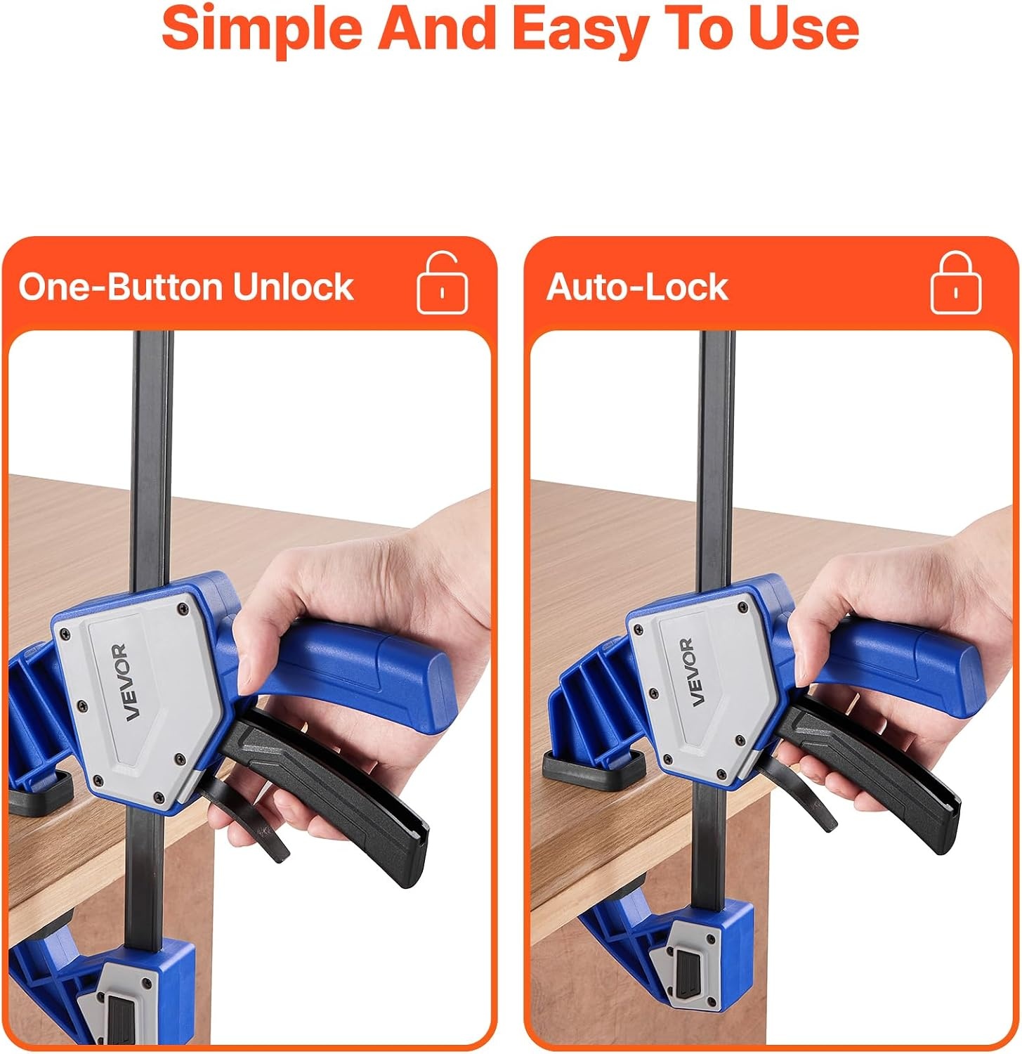 image:imageVEVOR Bar Clamps for Woodworking 2Pack 12 inch and 2Pack 6 inch OneHanded ClampSpreader QuickGrip FClamp with 154 lbs Load Limit Premium Plastic and Steel for Woodworking Metal workingLightDuty