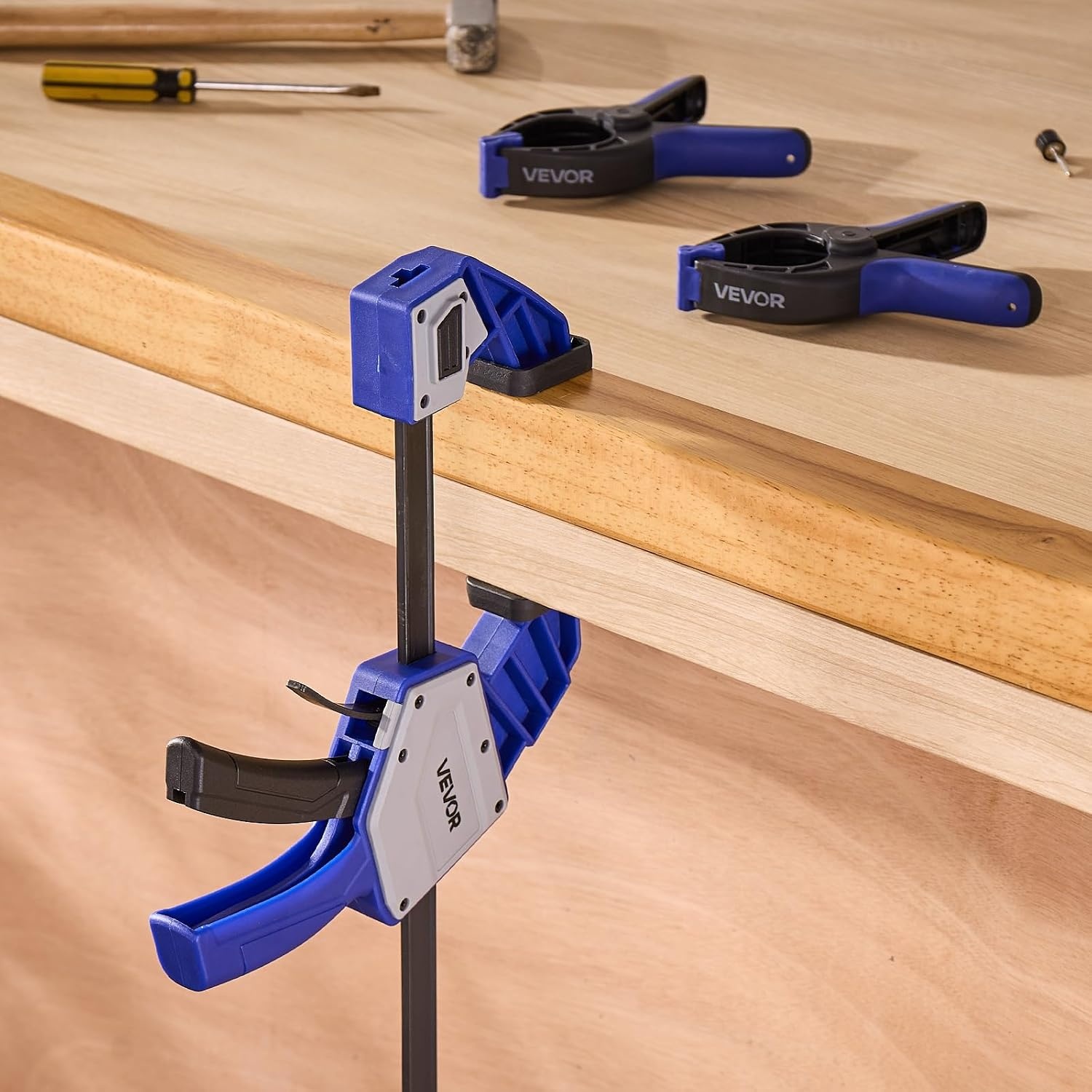 image:imageVEVOR Bar Clamps for Woodworking 2Pack 12 inch and 2Pack 6 inch OneHanded ClampSpreader QuickGrip FClamp with 154 lbs Load Limit Premium Plastic and Steel for Woodworking Metal workingLightDuty