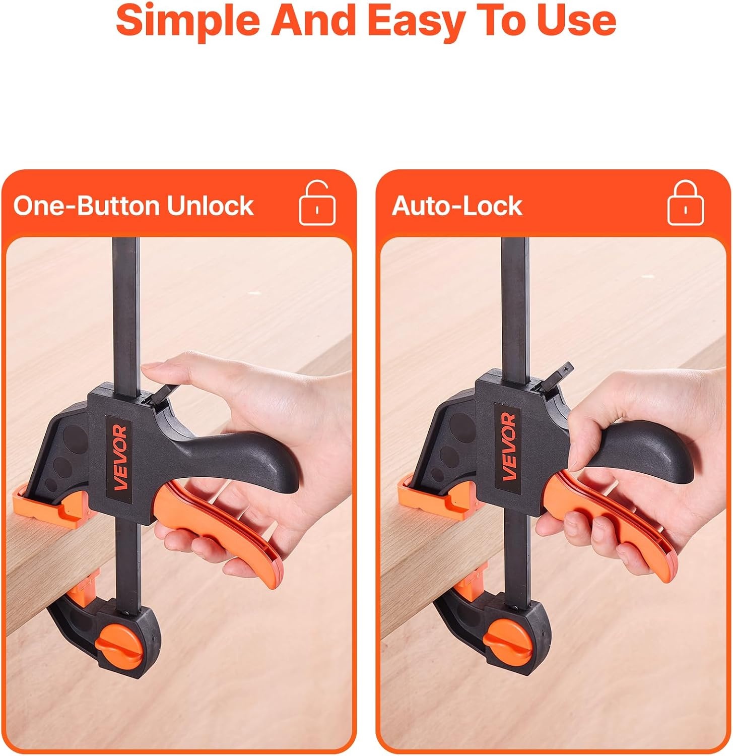 image:imageVEVOR Bar Clamps for Woodworking 2Pack 12 inch and 2Pack 6 inch OneHanded ClampSpreader QuickGrip FClamp with 154 lbs Load Limit Premium Plastic and Steel for Woodworking Metal workingLightDuty