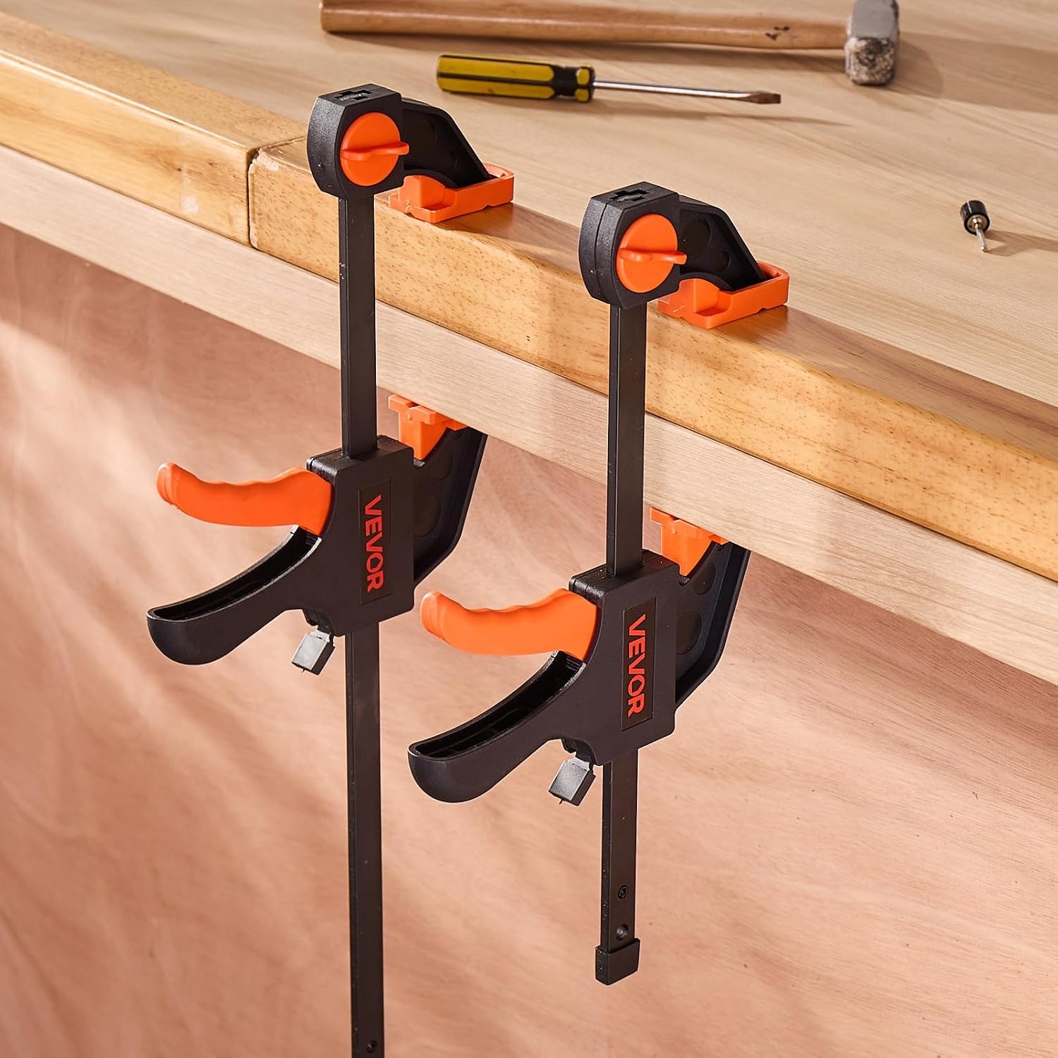 image:imageVEVOR Bar Clamps for Woodworking 2Pack 12 inch and 2Pack 6 inch OneHanded ClampSpreader QuickGrip FClamp with 154 lbs Load Limit Premium Plastic and Steel for Woodworking Metal workingLightDuty