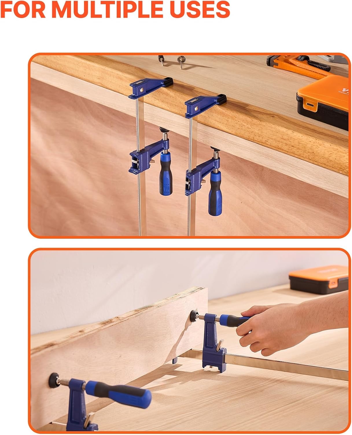 image:imageVEVOR Bar Clamps for Woodworking 2Pack 12 inch and 2Pack 6 inch OneHanded ClampSpreader QuickGrip FClamp with 154 lbs Load Limit Premium Plastic and Steel for Woodworking Metal workingMediumDuty