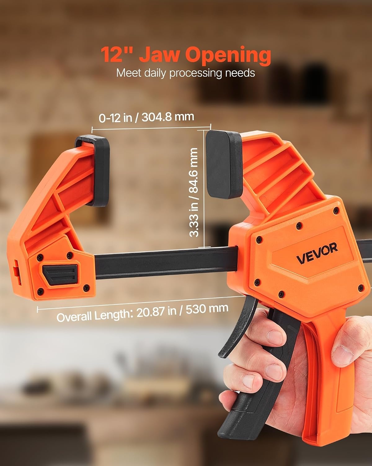 image:imageVEVOR Bar Clamps for Woodworking 2Pack 12 inch and 2Pack 6 inch OneHanded ClampSpreader QuickGrip FClamp with 154 lbs Load Limit Premium Plastic and Steel for Woodworking Metal workingLightDuty