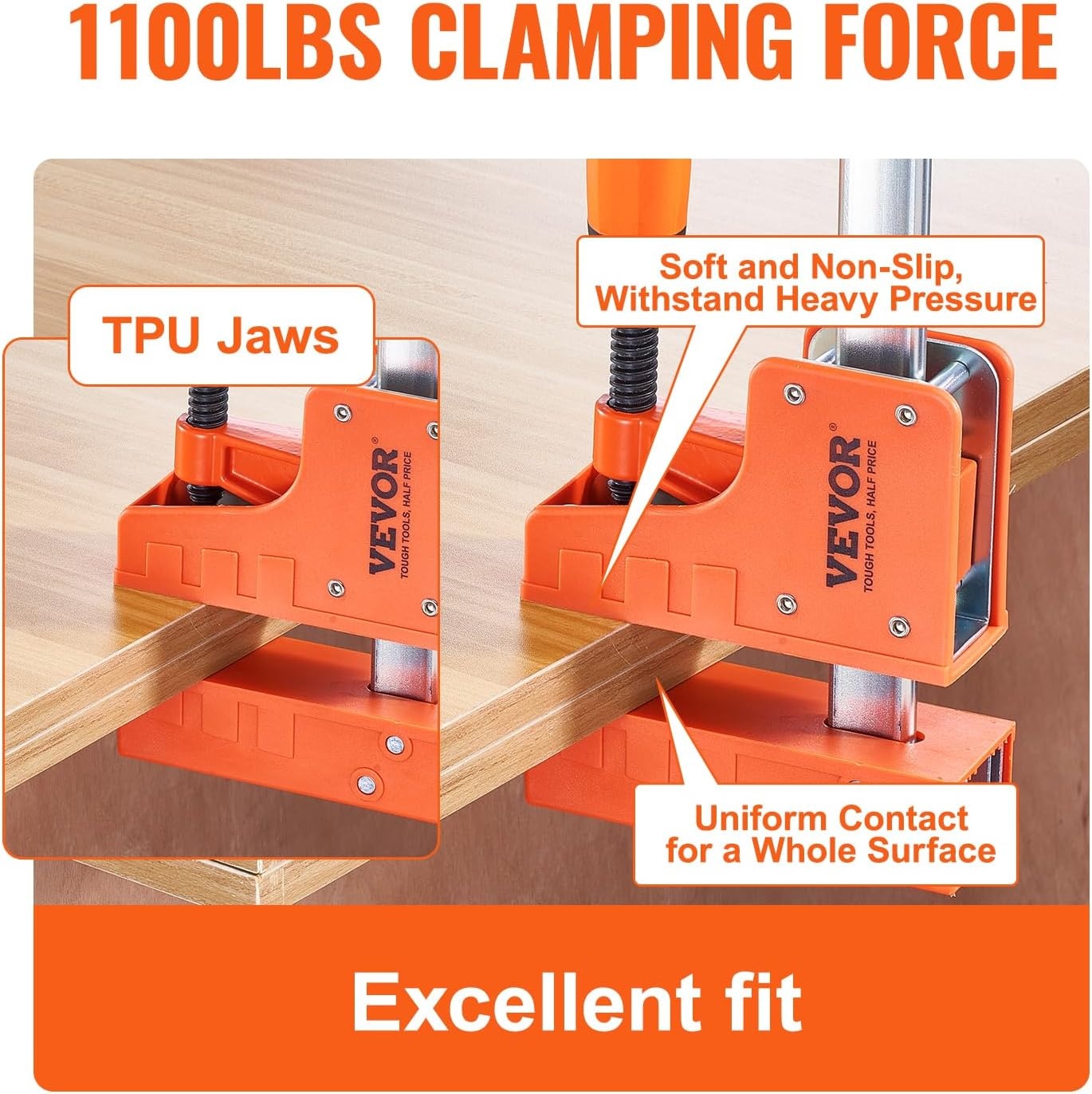 image:imageVEVOR Bar Clamps for Woodworking 2Pack 24 inch Parallel Clamp Set FClamp with 1500 lbs Load Limit Even Pressure Highstrength Plastic and Carbon Steel for Woodworking Metal Working Orange50