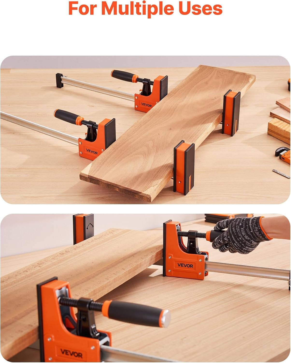 image:imageVEVOR Bar Clamps for Woodworking 2Pack 24 inch Parallel Clamp Set FClamp with 1500 lbs Load Limit Even Pressure Highstrength Plastic and Carbon Steel for Woodworking Metal Working Orange24