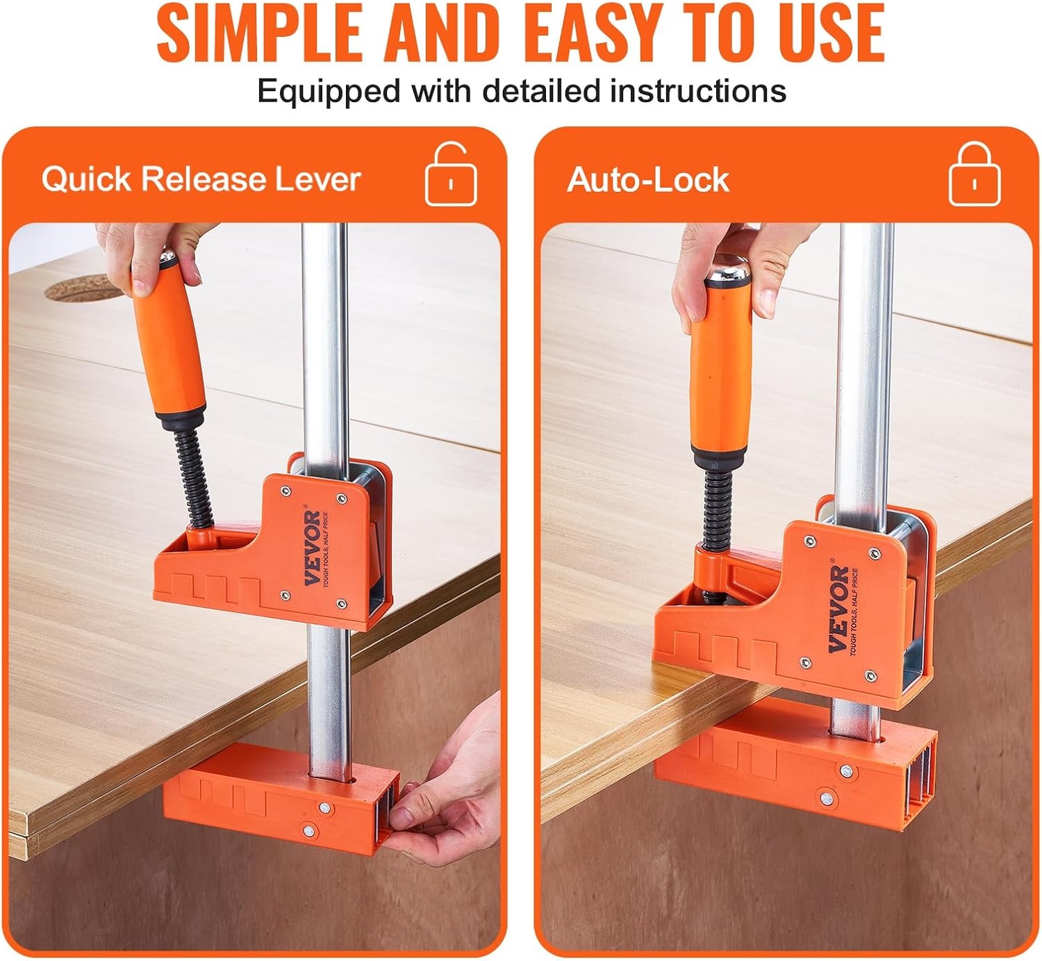 image:imageVEVOR Bar Clamps for Woodworking 2Pack 24 inch Parallel Clamp Set FClamp with 1500 lbs Load Limit Even Pressure Highstrength Plastic and Carbon Steel for Woodworking Metal Working Orange50