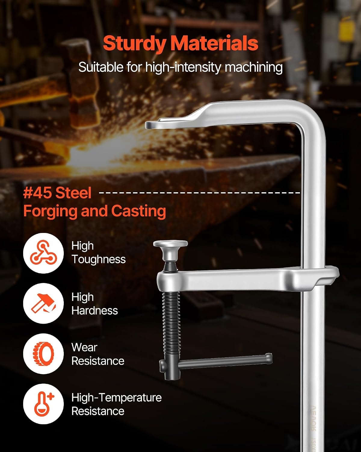 image:imageVEVOR Bar Clamps for Woodworking 4Pack 12 Opening 472 in Throat Depth 1200 lbs Load Limit Sturdy Steel Forging and Casting with Swivel Jaw and THandle for Wood Working and Metal Working