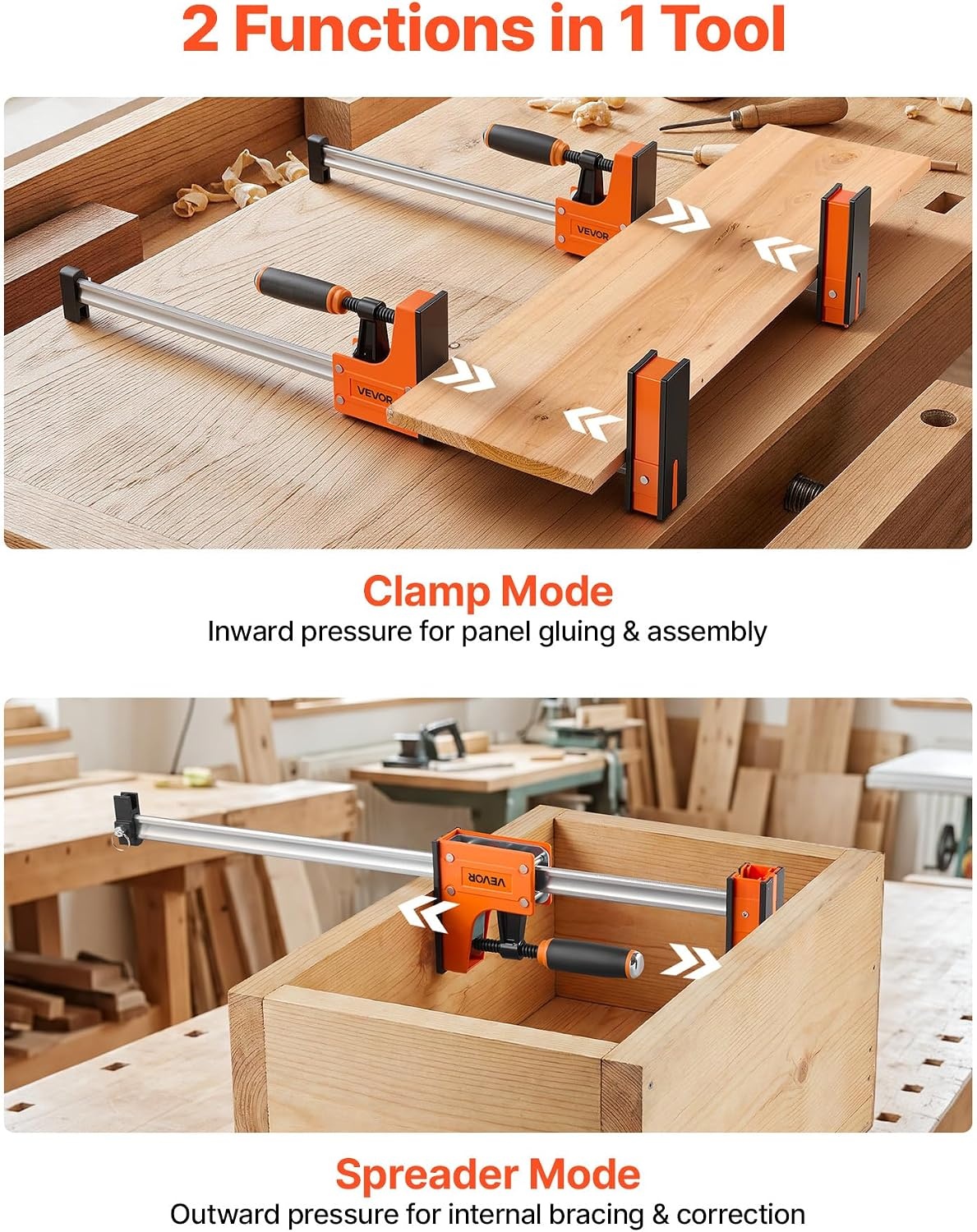 image:imageVEVOR Bar Clamps for Woodworking 4Pack 36 Opening F Clamps 1500 lbs Load Limit ClampSpreader 2 Modes Soft Rubber Pads Ergonomic Handle Carbon Steel Bar for Wood Working and Metal Working