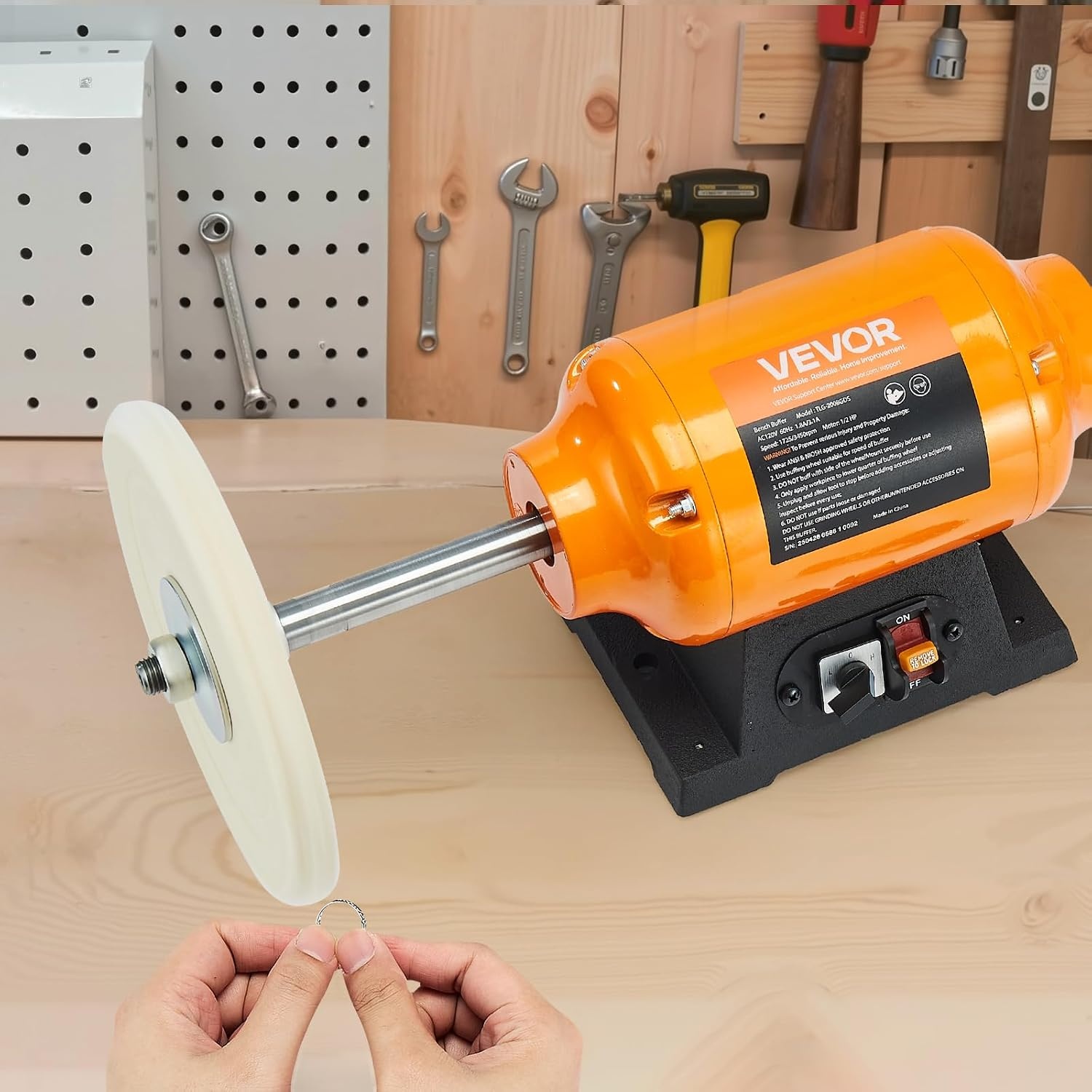 image:imageVEVOR Bench Buffer Polisher 12HP Polishing Buffing Machine 0 to 8000RPM Benchtop Polisher Grinder with 4 Cloth Wheel 3 Grinding Wheel amp 3 Fiber Wheel for Metal Jewelry Wood and Plastic12HP8inch