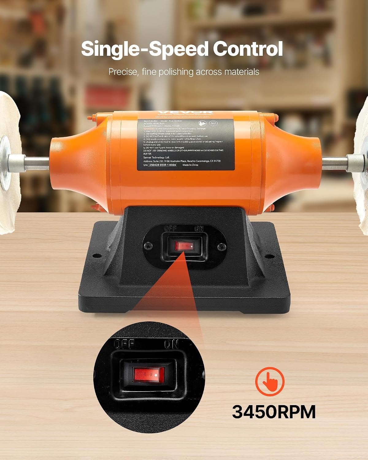 image:imageVEVOR Bench Buffer Polisher 12HP Polishing Buffing Machine 0 to 8000RPM Benchtop Polisher Grinder with 4 Cloth Wheel 3 Grinding Wheel amp 3 Fiber Wheel for Metal Jewelry Wood and Plastic12HP6inch