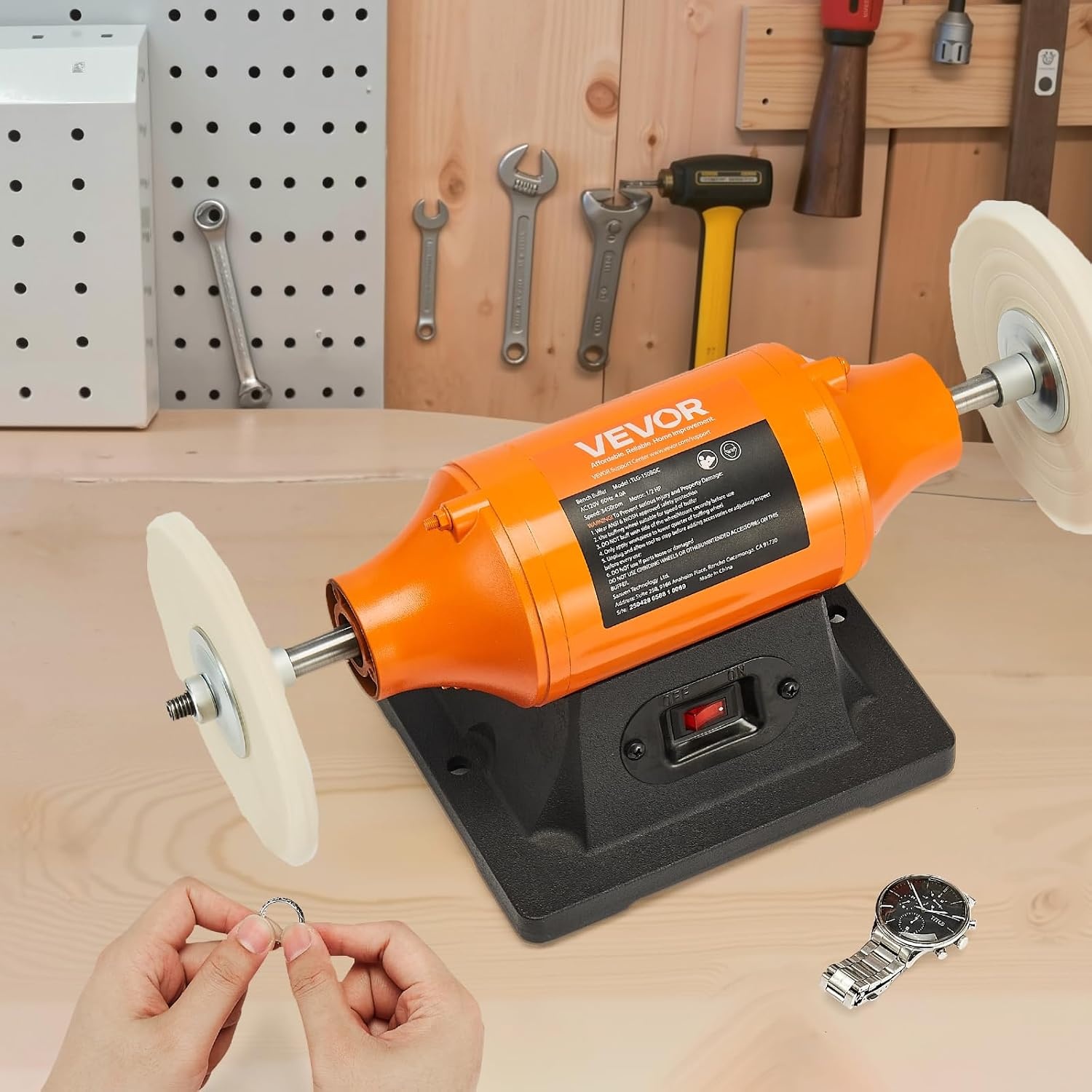 image:imageVEVOR Bench Buffer Polisher 12HP Polishing Buffing Machine 0 to 8000RPM Benchtop Polisher Grinder with 4 Cloth Wheel 3 Grinding Wheel amp 3 Fiber Wheel for Metal Jewelry Wood and Plastic12HP6inch