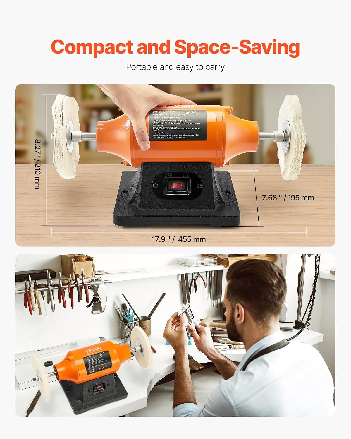 image:imageVEVOR Bench Buffer Polisher 12HP Polishing Buffing Machine 0 to 8000RPM Benchtop Polisher Grinder with 4 Cloth Wheel 3 Grinding Wheel amp 3 Fiber Wheel for Metal Jewelry Wood and Plastic12HP6inch
