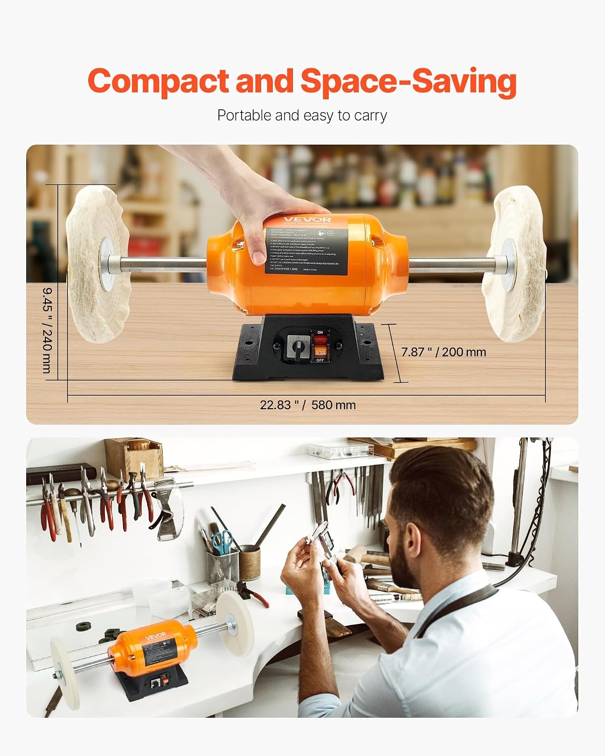 image:imageVEVOR Bench Buffer Polisher 12HP Polishing Buffing Machine 0 to 8000RPM Benchtop Polisher Grinder with 4 Cloth Wheel 3 Grinding Wheel amp 3 Fiber Wheel for Metal Jewelry Wood and Plastic12HP8inch