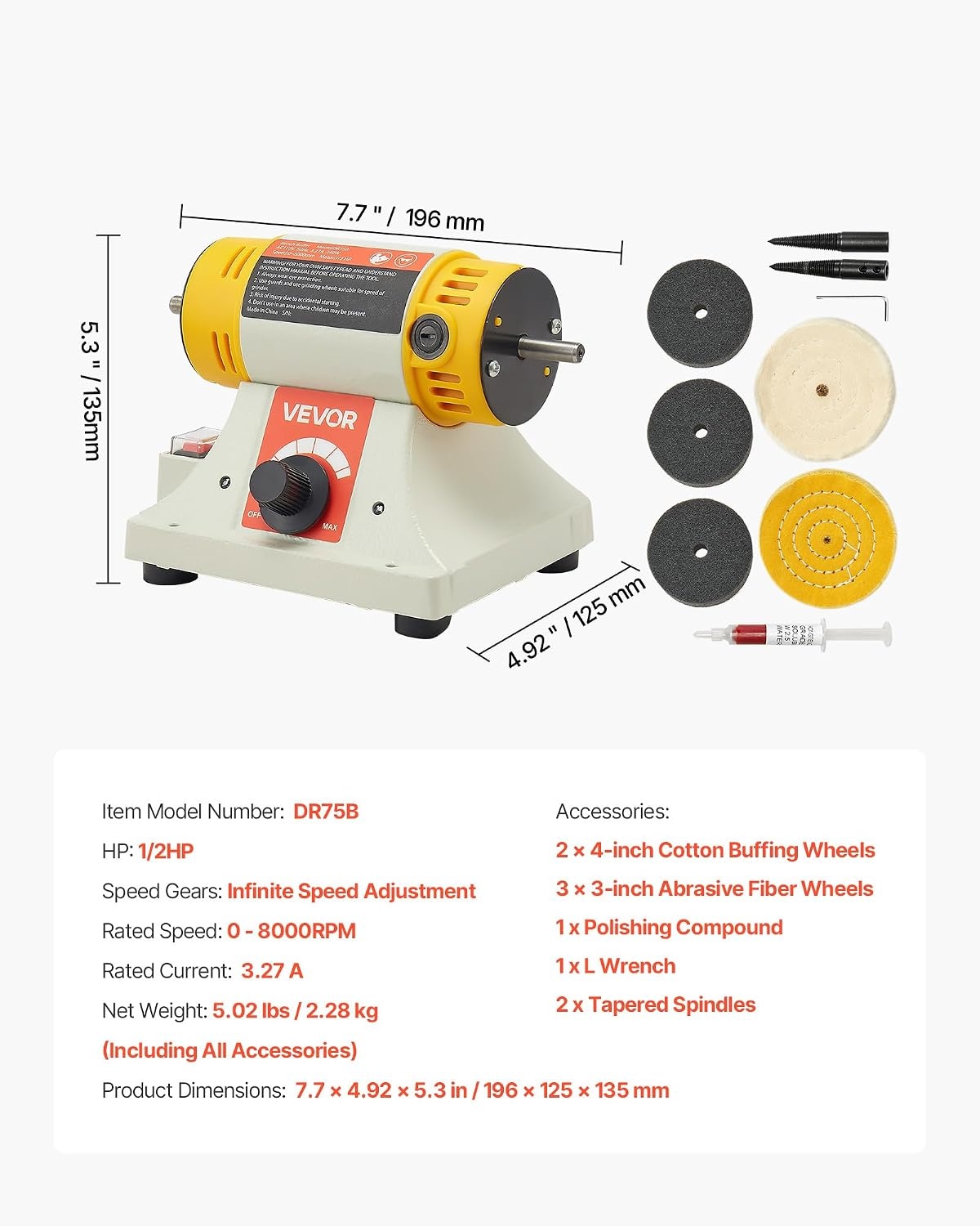 image:imageVEVOR Bench Buffer Polisher 12HP Polishing Buffing Machine 0 to 8000RPM Benchtop Polisher Grinder with 4 Cloth Wheel 3 Grinding Wheel amp 3 Fiber Wheel for Metal Jewelry Wood and Plastic12HP4inch