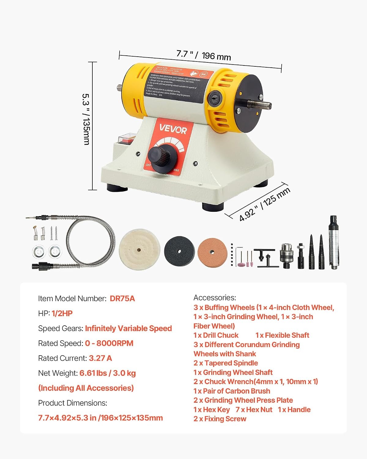 image:imageVEVOR Bench Buffer Polisher 12HP Polishing Buffing Machine 0 to 8000RPM Benchtop Polisher Grinder with 4 Cloth Wheel 3 Grinding Wheel amp 3 Fiber Wheel for Metal Jewelry Wood and Plastic12HP4inchStylobate