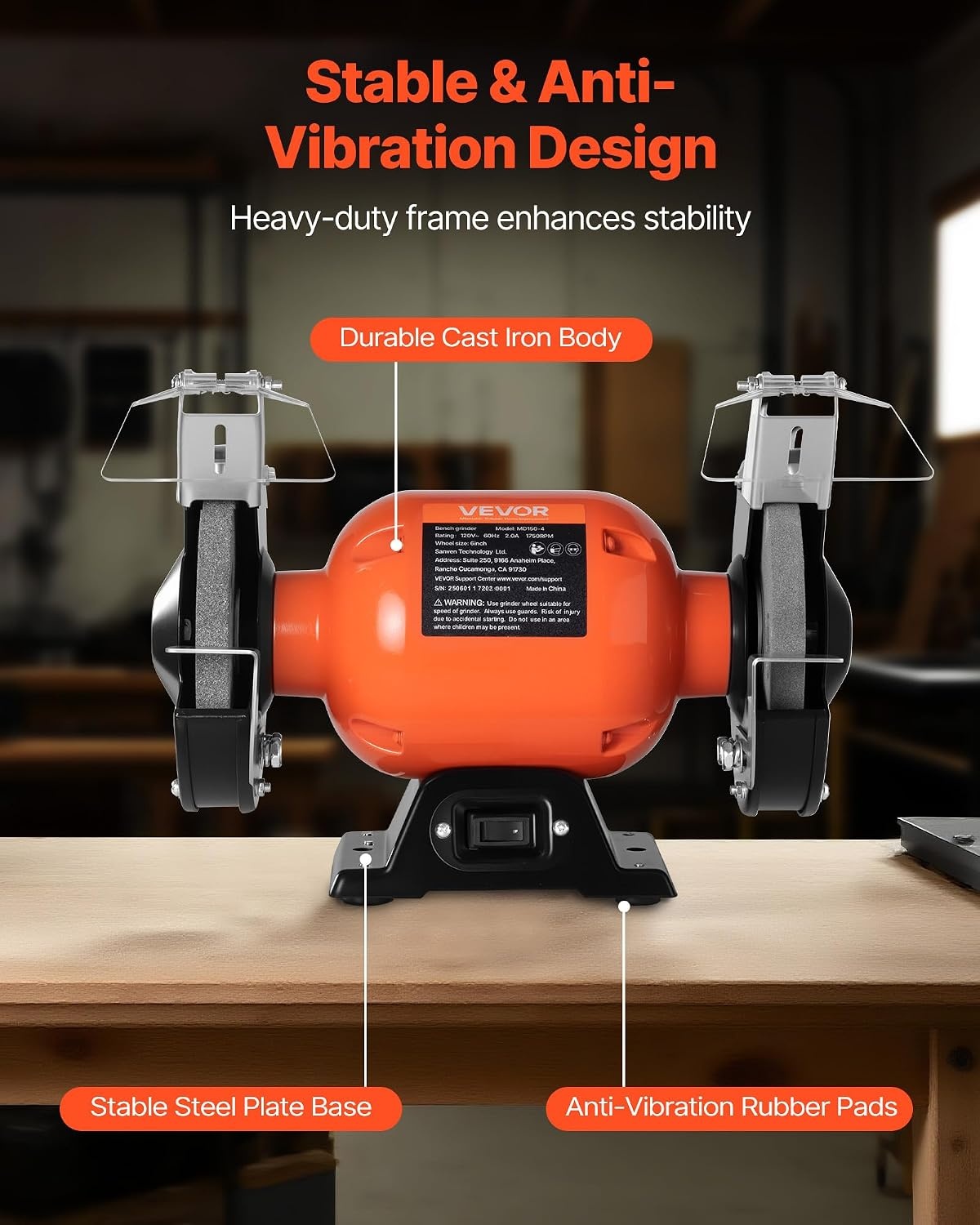 image:imageVEVOR Bench Grinder 6in Single Speed 3450RPM HighSpeed Table Grinders with 450W 38A 35Hp Induction Motor 3660Grit Grinding Wheel amp Adjustable Eye Shield for Fast Sharpening Grinding6 Inch LowSpeed