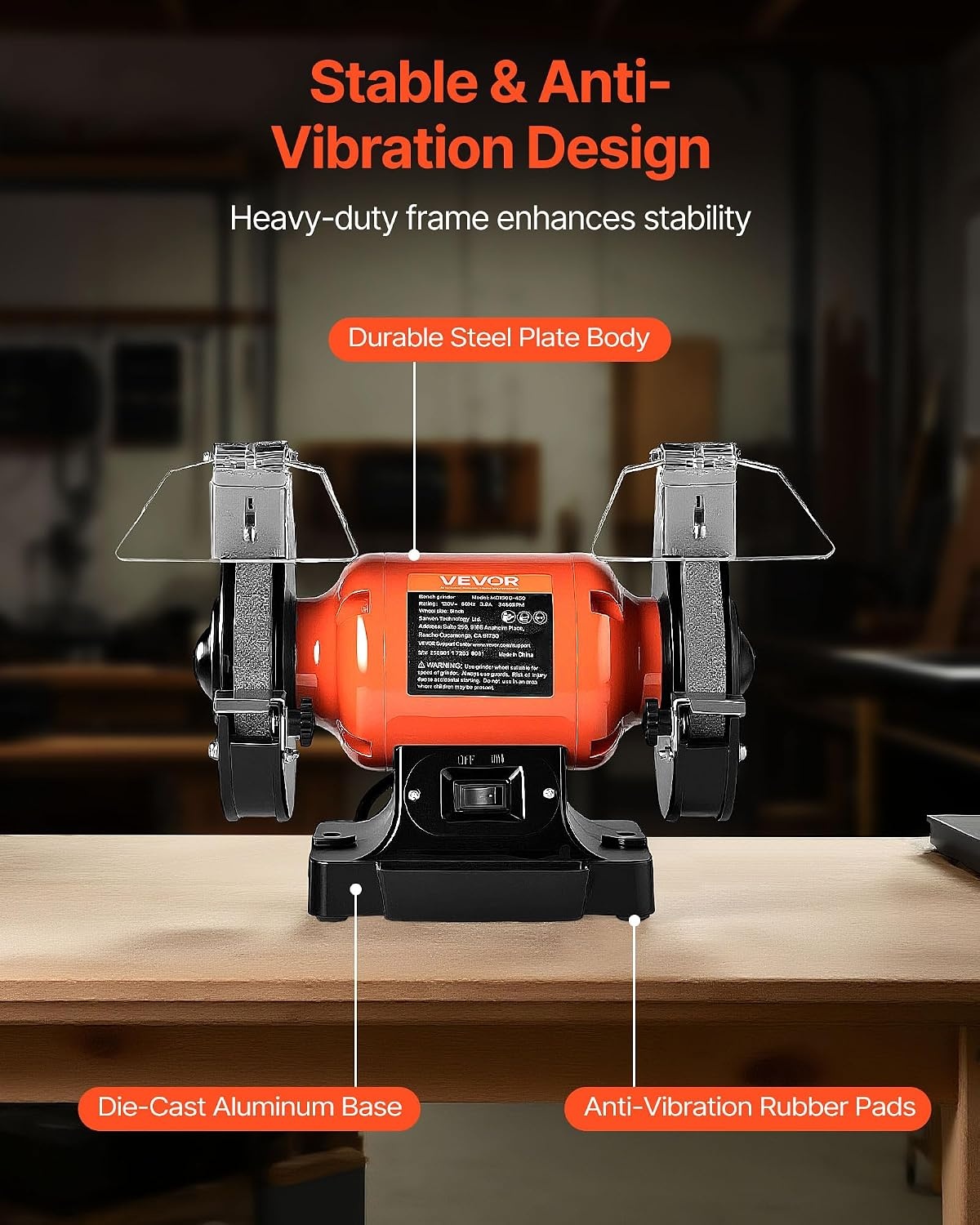 image:imageVEVOR Bench Grinder 6in Single Speed 3450RPM HighSpeed Table Grinders with 450W 38A 35Hp Induction Motor 3660Grit Grinding Wheel amp Adjustable Eye Shield for Fast Sharpening Grinding6 Inch HighSpeed