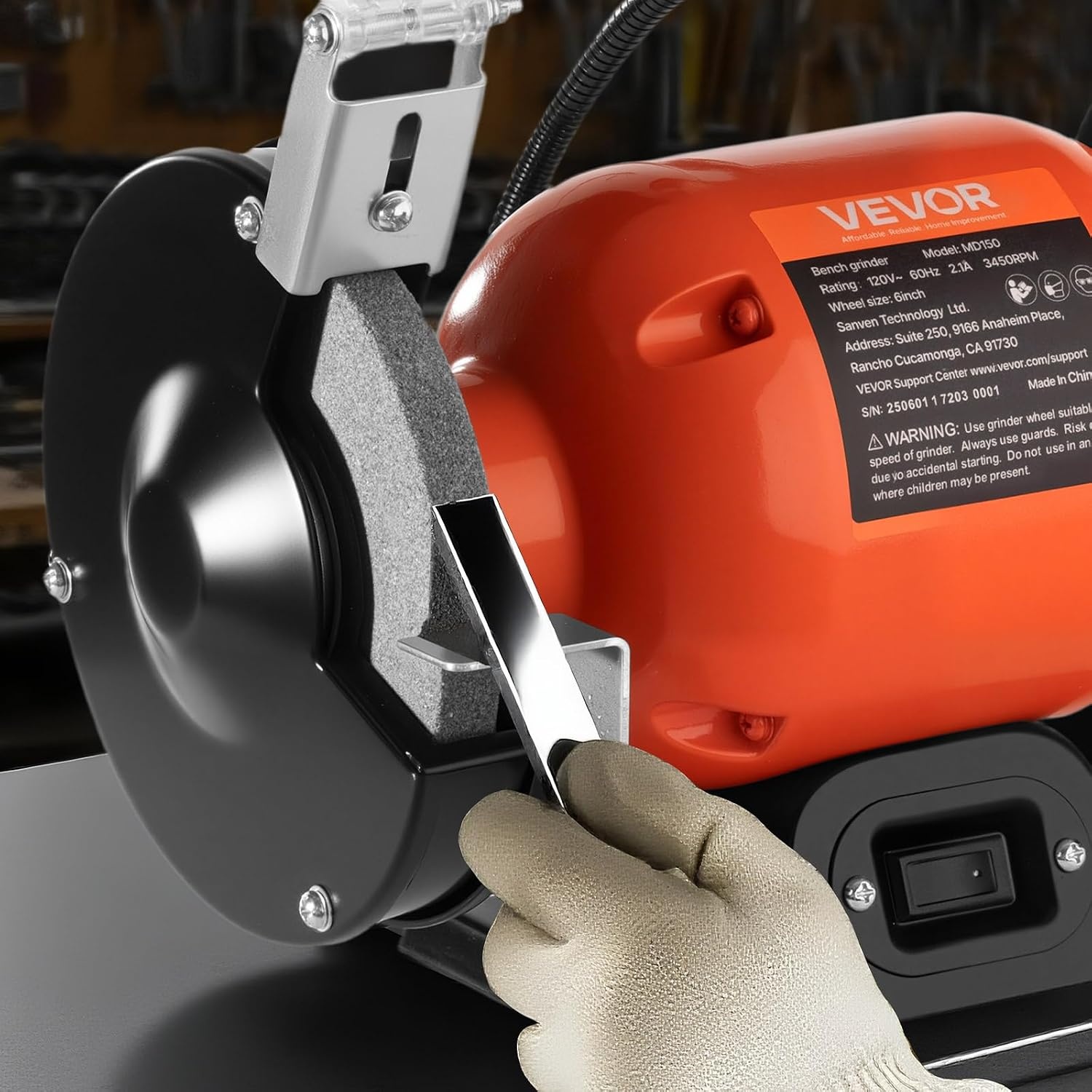 image:imageVEVOR Bench Grinder 6in Single Speed 3450RPM HighSpeed Table Grinders with 450W 38A 35Hp Induction Motor 3660Grit Grinding Wheel amp Adjustable Eye Shield for Fast Sharpening Grinding6 Inch HighSpeed w Light