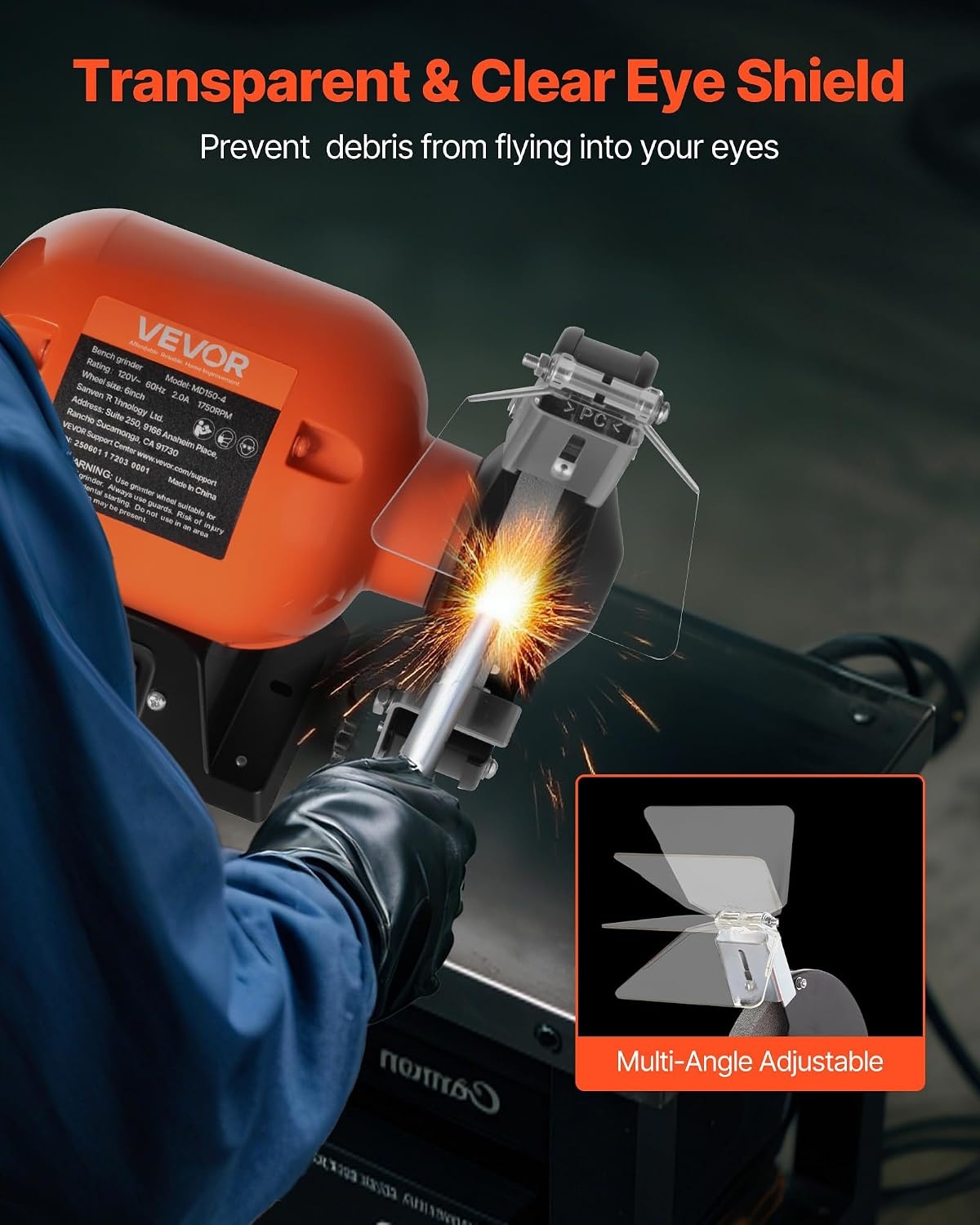 image:imageVEVOR Bench Grinder 6in Single Speed 3450RPM HighSpeed Table Grinders with 450W 38A 35Hp Induction Motor 3660Grit Grinding Wheel amp Adjustable Eye Shield for Fast Sharpening Grinding6 Inch LowSpeed