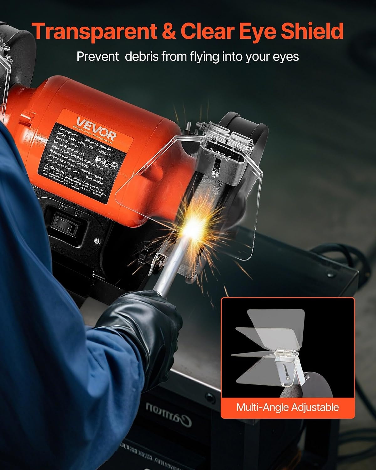 image:imageVEVOR Bench Grinder 6in Single Speed 3450RPM HighSpeed Table Grinders with 450W 38A 35Hp Induction Motor 3660Grit Grinding Wheel amp Adjustable Eye Shield for Fast Sharpening Grinding6 Inch HighSpeed