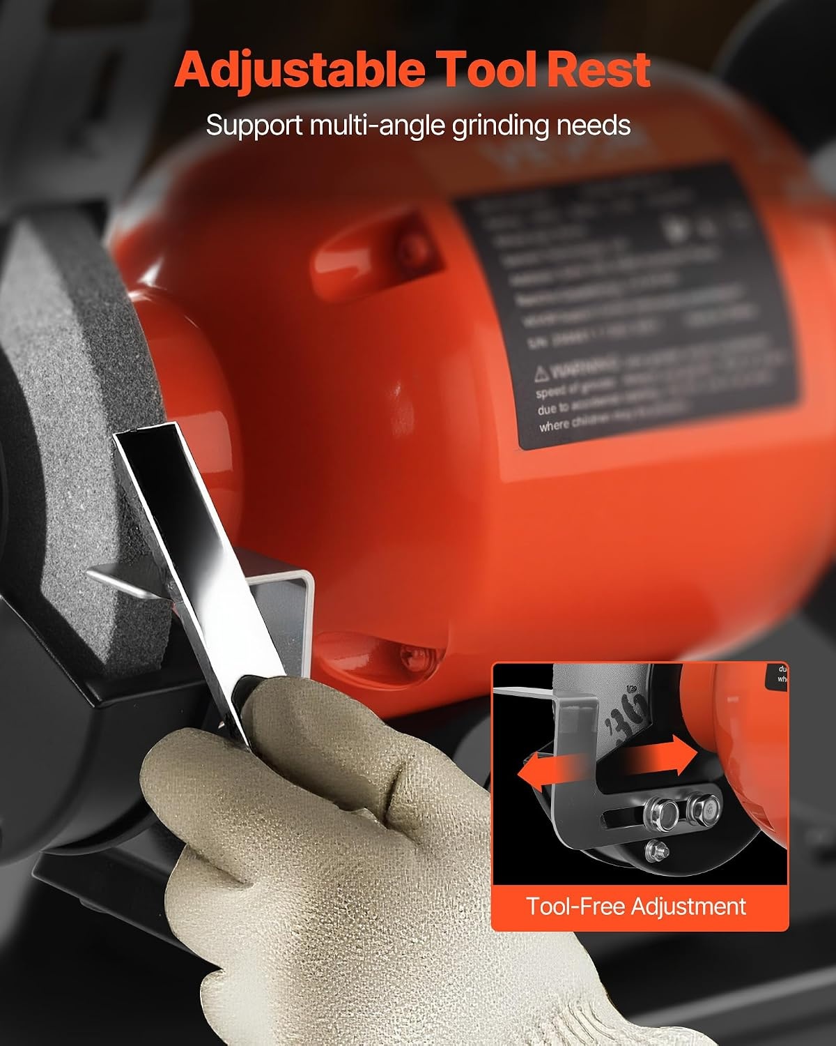 image:imageVEVOR Bench Grinder 6in Single Speed 3450RPM HighSpeed Table Grinders with 450W 38A 35Hp Induction Motor 3660Grit Grinding Wheel amp Adjustable Eye Shield for Fast Sharpening Grinding6 Inch LowSpeed