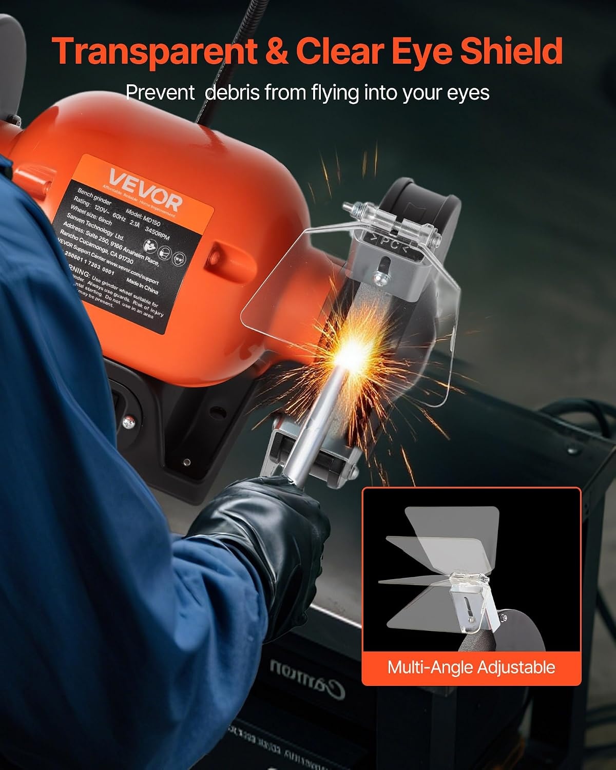 image:imageVEVOR Bench Grinder 6in Single Speed 3450RPM HighSpeed Table Grinders with 450W 38A 35Hp Induction Motor 3660Grit Grinding Wheel amp Adjustable Eye Shield for Fast Sharpening Grinding6 Inch HighSpeed w Light
