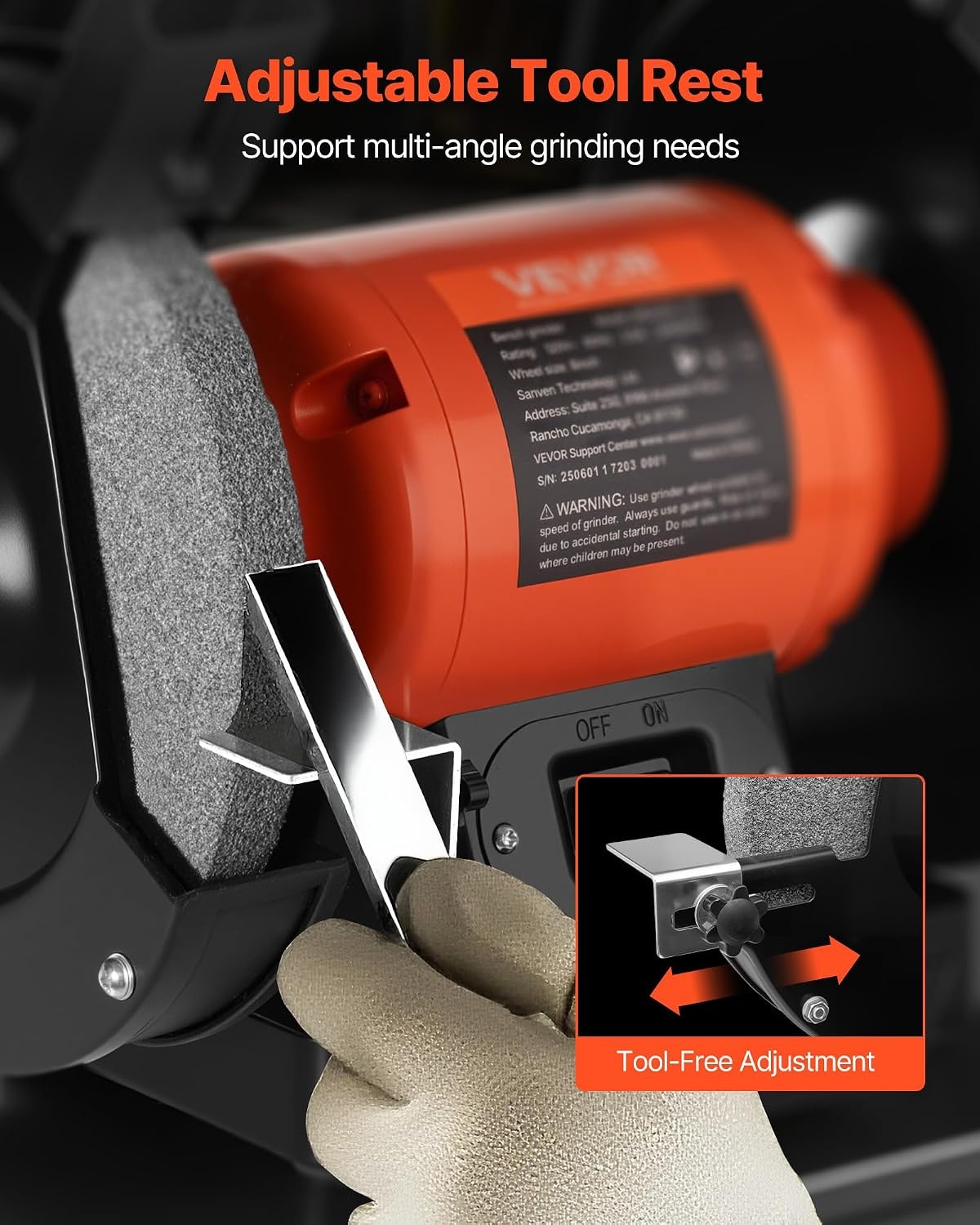 image:imageVEVOR Bench Grinder 8inch Single Speed 3450RPM HighSpeed Table Grinders with 750W 62A 10Hp Induction Motor 3660Grit Grinding Wheel amp Adjustable Eye Shield for Fast Sharpening Grinding