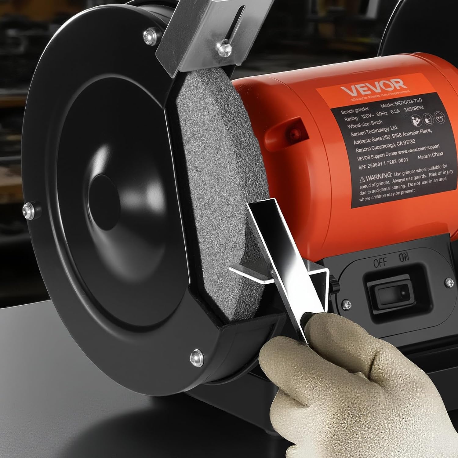 image:imageVEVOR Bench Grinder 8inch Single Speed 3450RPM HighSpeed Table Grinders with 750W 62A 10Hp Induction Motor 3660Grit Grinding Wheel amp Adjustable Eye Shield for Fast Sharpening Grinding