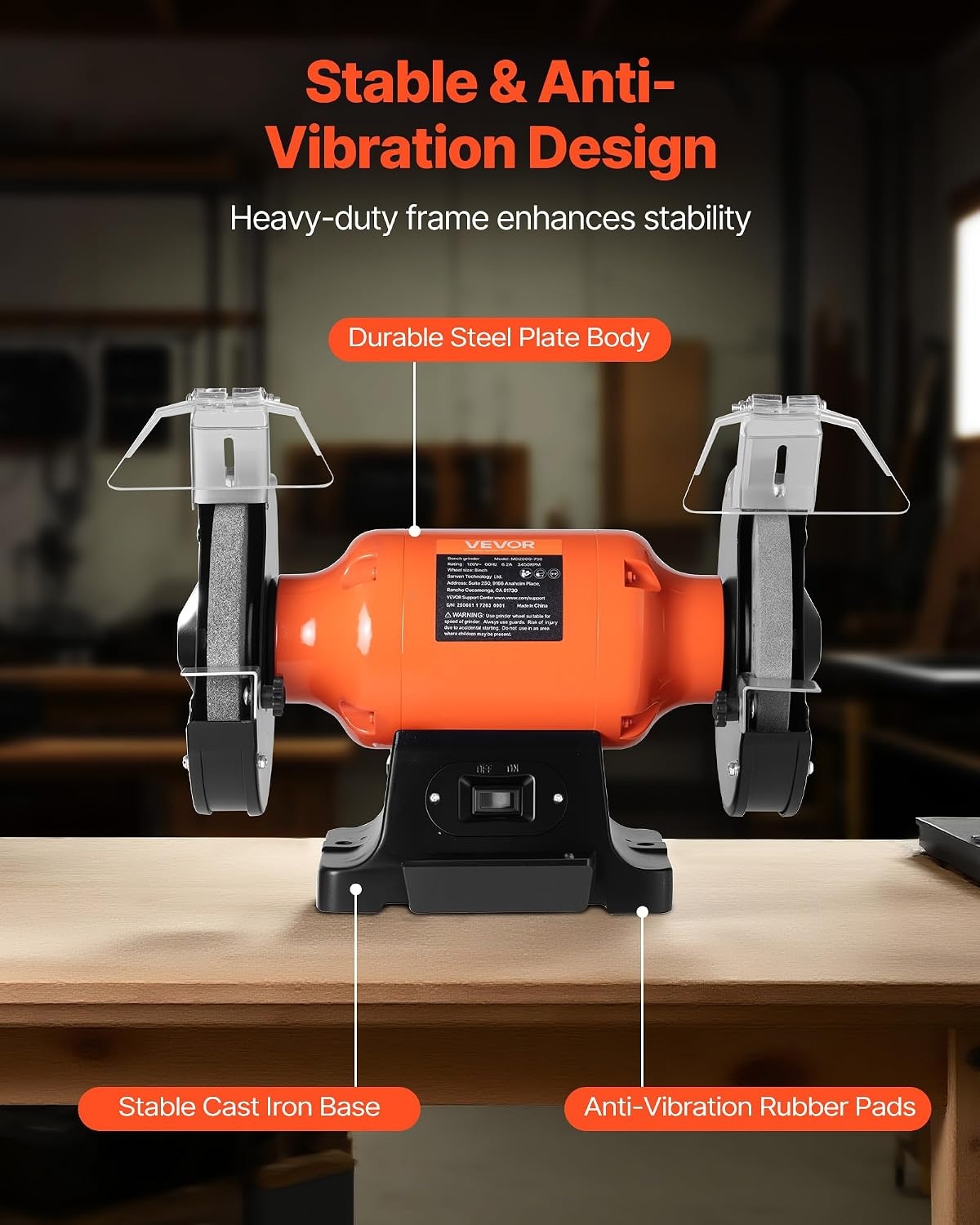 image:imageVEVOR Bench Grinder 8inch Single Speed 3450RPM HighSpeed Table Grinders with 750W 62A 10Hp Induction Motor 3660Grit Grinding Wheel amp Adjustable Eye Shield for Fast Sharpening Grinding