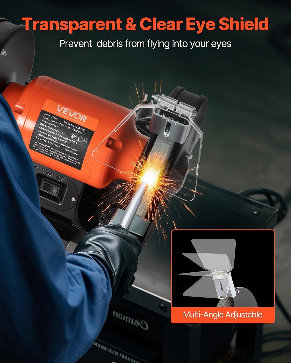 image:imageVEVOR Bench Grinder 8inch Single Speed 3450RPM HighSpeed Table Grinders with 750W 62A 10Hp Induction Motor 3660Grit Grinding Wheel amp Adjustable Eye Shield for Fast Sharpening Grinding