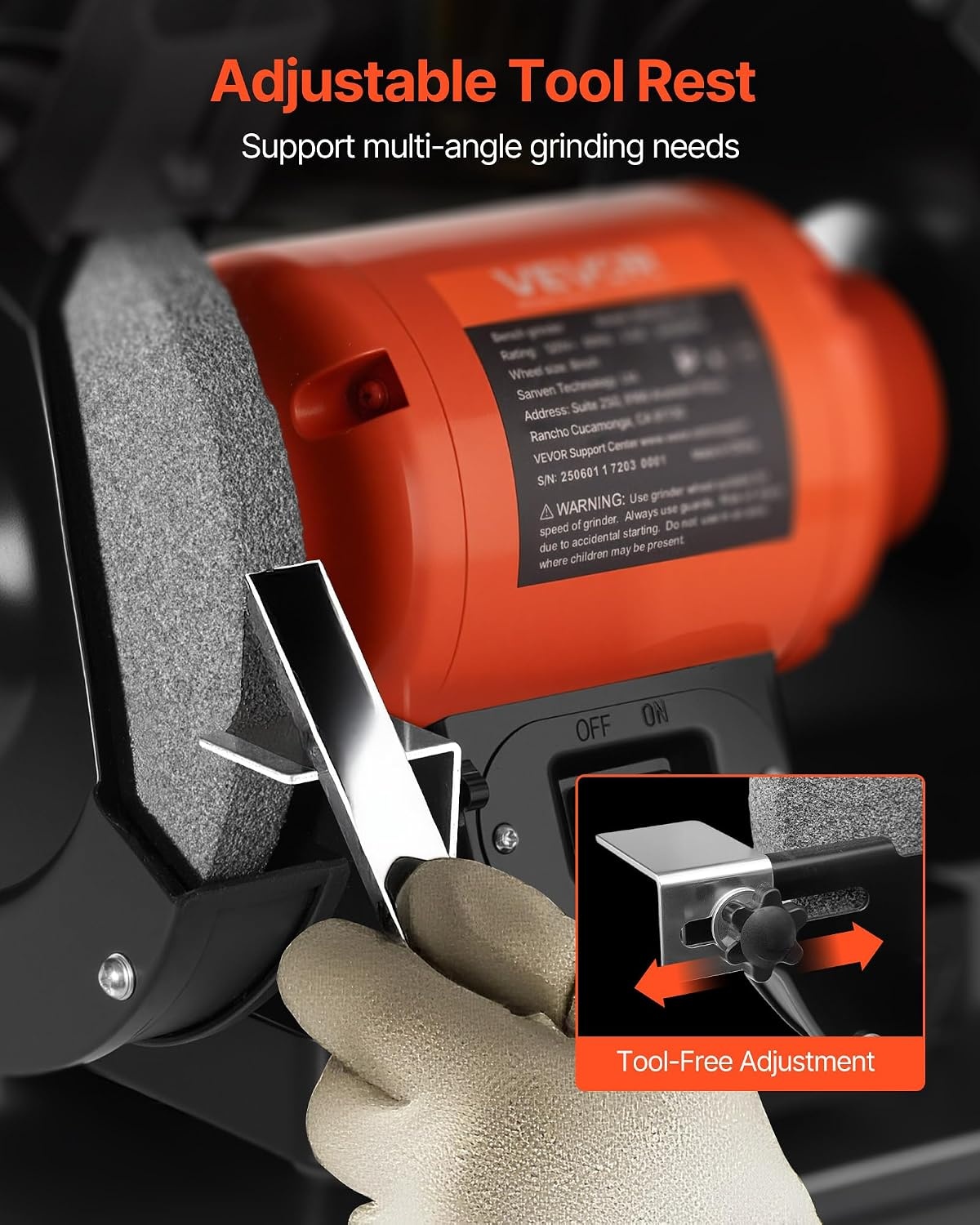 image:imageVEVOR Bench Grinder 8inch Single Speed Bench Grinder 3450RPM HighSpeed Table Grinders with 350W 30A Induction Motor 3660Grit Grinding Wheel amp Adjustable Eye Shield for Fast Sharpening Grinding