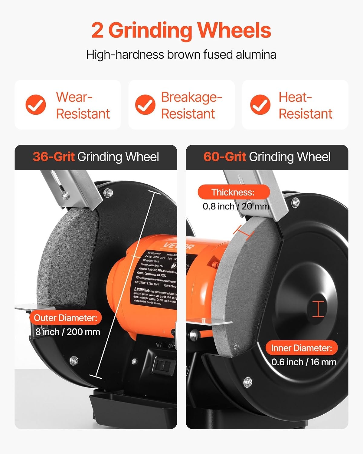 image:imageVEVOR Bench Grinder 8inch Single Speed Bench Grinder 3450RPM HighSpeed Table Grinders with 350W 30A Induction Motor 3660Grit Grinding Wheel amp Adjustable Eye Shield for Fast Sharpening Grinding