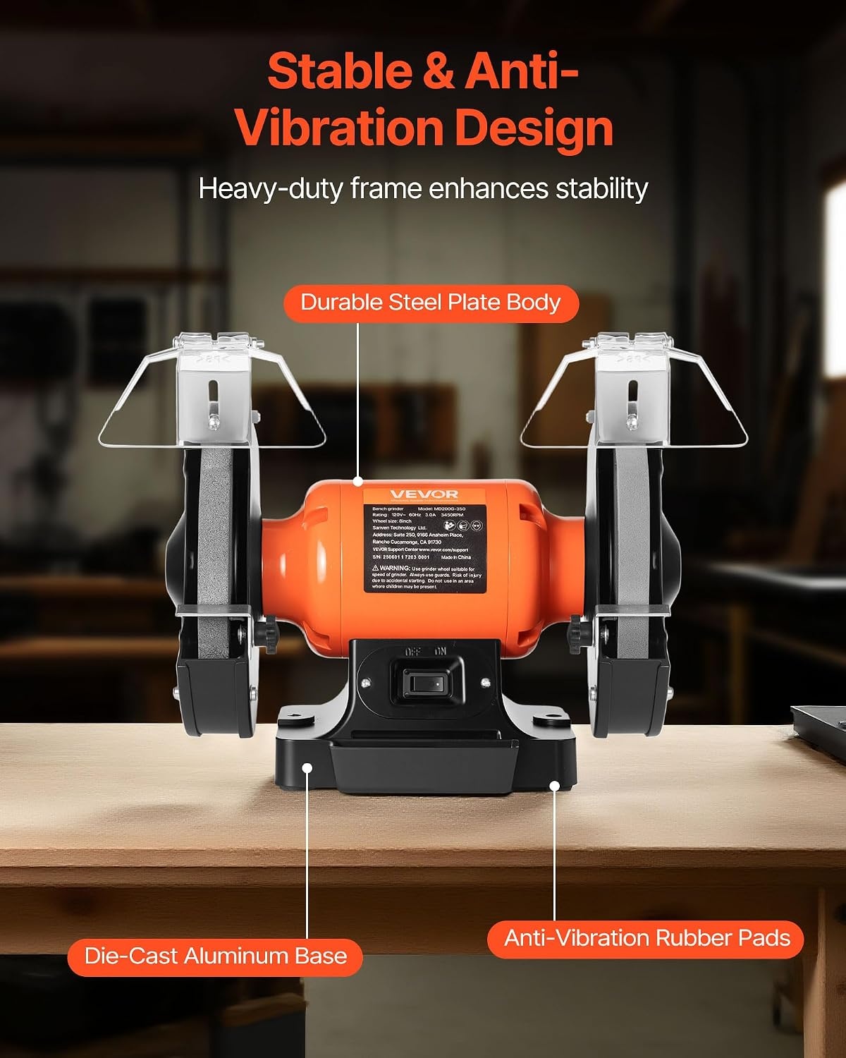 image:imageVEVOR Bench Grinder 8inch Single Speed Bench Grinder 3450RPM HighSpeed Table Grinders with 350W 30A Induction Motor 3660Grit Grinding Wheel amp Adjustable Eye Shield for Fast Sharpening Grinding