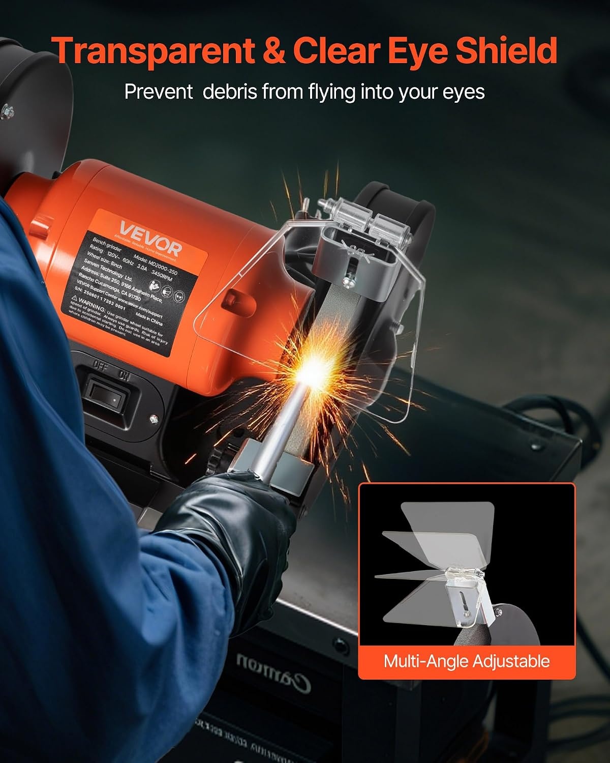 image:imageVEVOR Bench Grinder 8inch Single Speed Bench Grinder 3450RPM HighSpeed Table Grinders with 350W 30A Induction Motor 3660Grit Grinding Wheel amp Adjustable Eye Shield for Fast Sharpening Grinding