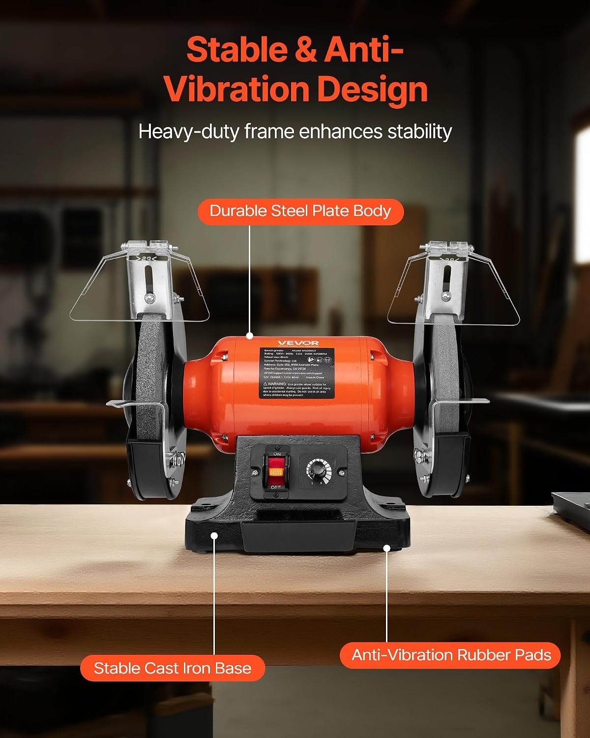 image:imageVEVOR Bench Grinder 8inch Variable Speed Bench Grinder 20003450RPM Table Grinders with 550W 50A 34Hp Induction Motor 3660Grit Grinding Wheel amp Adjustable Eye Shield for Sharpening Grinding8 inch550W
