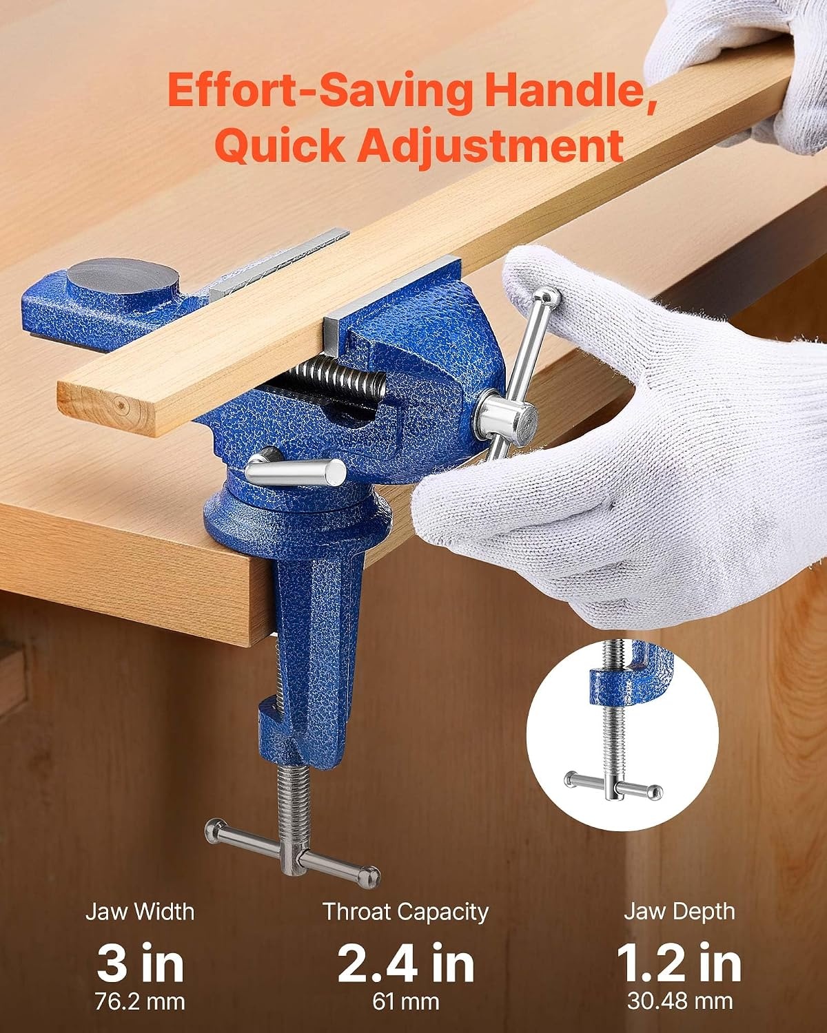 image:imageVEVOR Bench Vise 3 Inch Portable Workbench Vice with 360 Swivel Base Quick Release Rotating Bench Clamp Raised Base Cast Iron Construction for Woodworking Metalworking Drilling and Cutting3inch