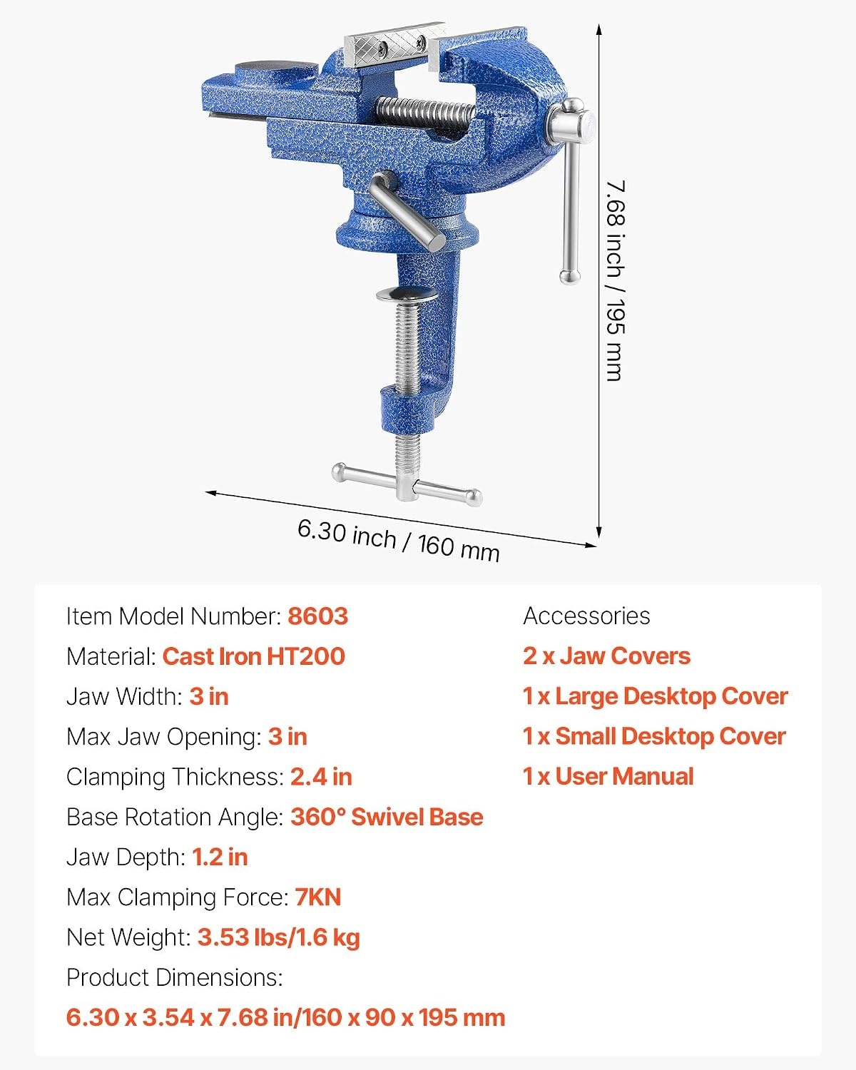 image:imageVEVOR Bench Vise 3 Inch Portable Workbench Vice with 360 Swivel Base Quick Release Rotating Bench Clamp Raised Base Cast Iron Construction for Woodworking Metalworking Drilling and Cutting3inch