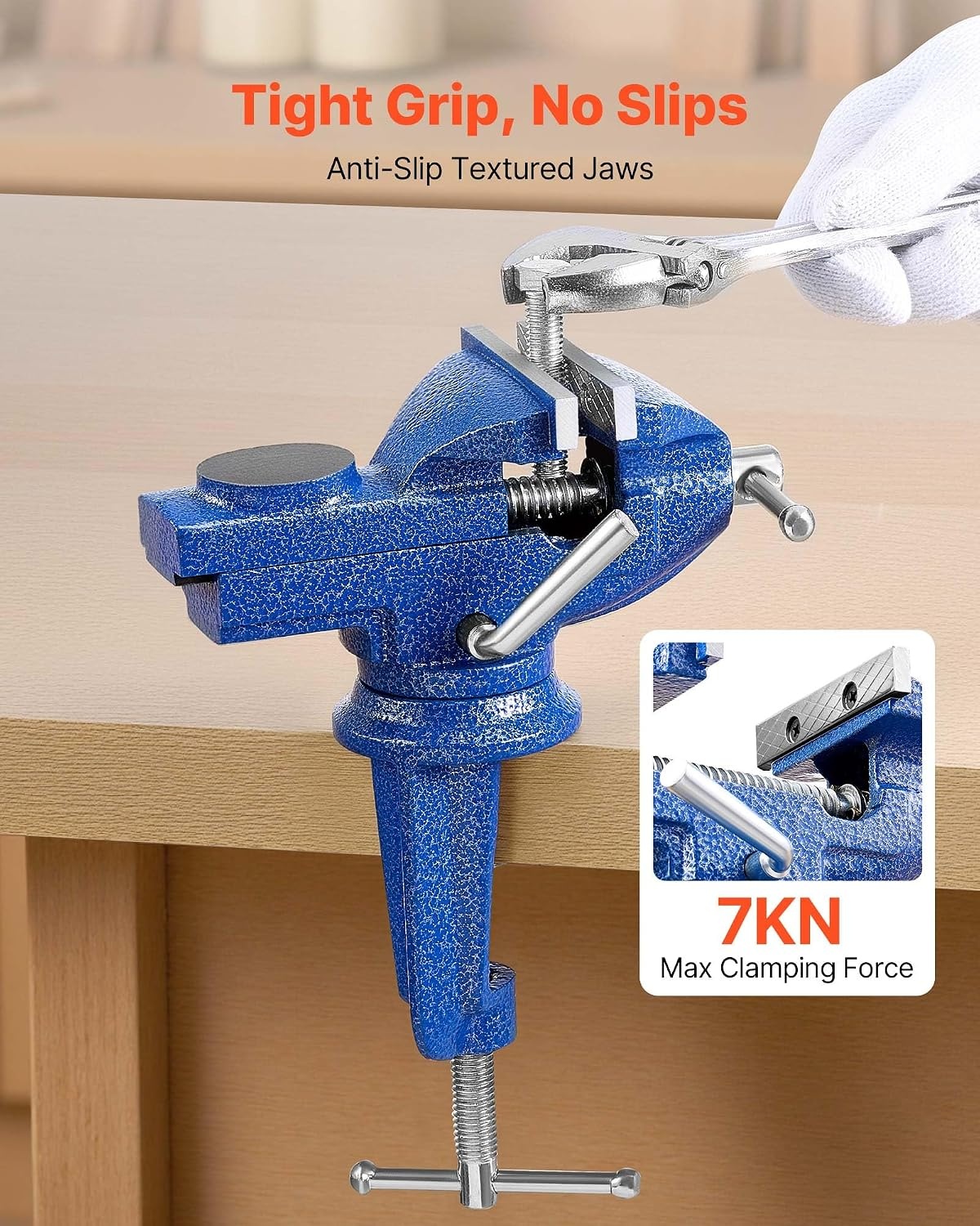 image:imageVEVOR Bench Vise 3 Inch Portable Workbench Vice with 360 Swivel Base Quick Release Rotating Bench Clamp Raised Base Cast Iron Construction for Woodworking Metalworking Drilling and Cutting3inch