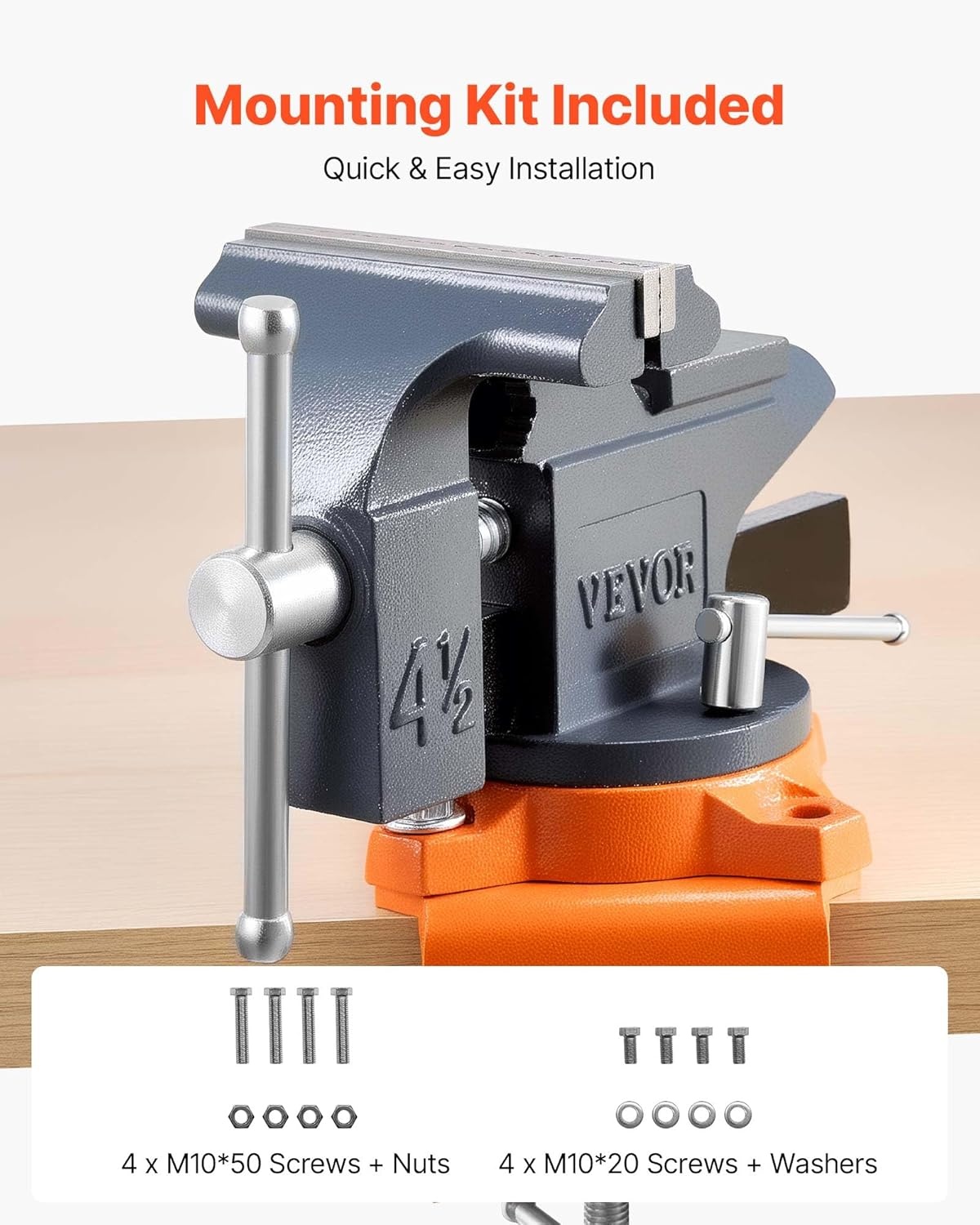 image:imageVEVOR Bench Vise 3 Inch Portable Workbench Vice with 360 Swivel Base Quick Release Rotating Bench Clamp Raised Base Cast Iron Construction for Woodworking Metalworking Drilling and Cutting45inch
