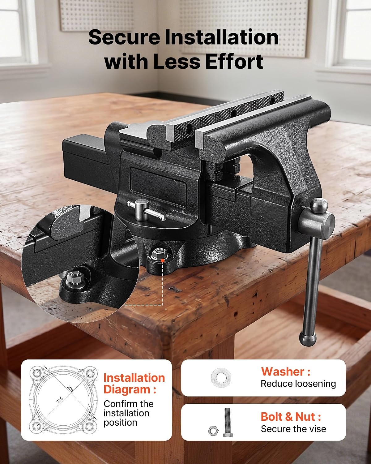 image:imageVEVOR Bench Vise 45inch Jaw Width 33inch Jaw Opening 240Degree Swivel Locking Base Multipurpose Vise wAnvil Heavy Duty Cast Iron Workbench Vise wBolts amp Nuts for Drilling Pipe Cutting for Drilling Grinding Cutting with Large Anvil Area Multipurpose Workbench Vise Heavy Duty Cast Iron with Bolts amp Nuts10inch