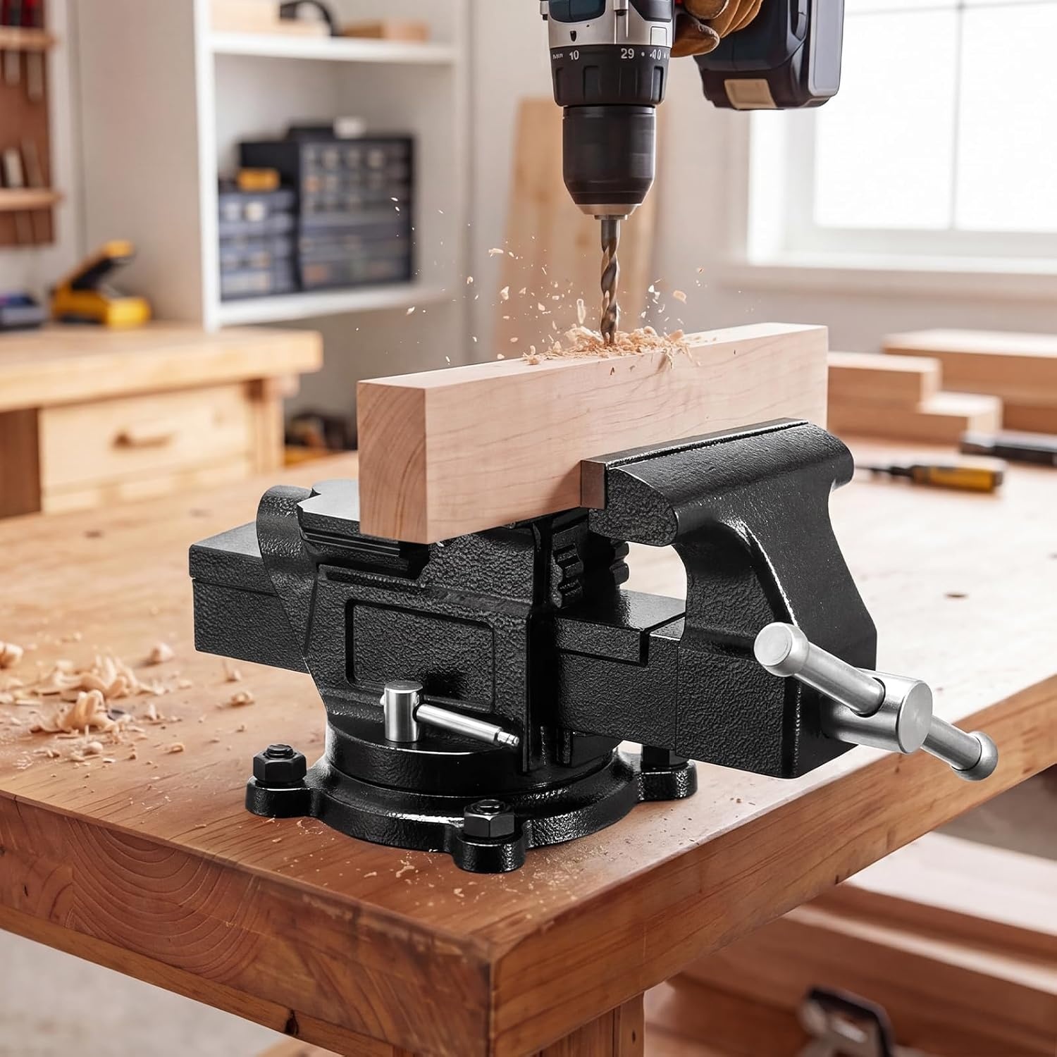image:imageVEVOR Bench Vise 45inch Jaw Width 33inch Jaw Opening 240Degree Swivel Locking Base Multipurpose Vise wAnvil Heavy Duty Cast Iron Workbench Vise wBolts amp Nuts for Drilling Pipe Cutting for Drilling Grinding Cutting with Large Anvil Area Multipurpose Workbench Vise Heavy Duty Cast Iron with Bolts amp Nuts4inch