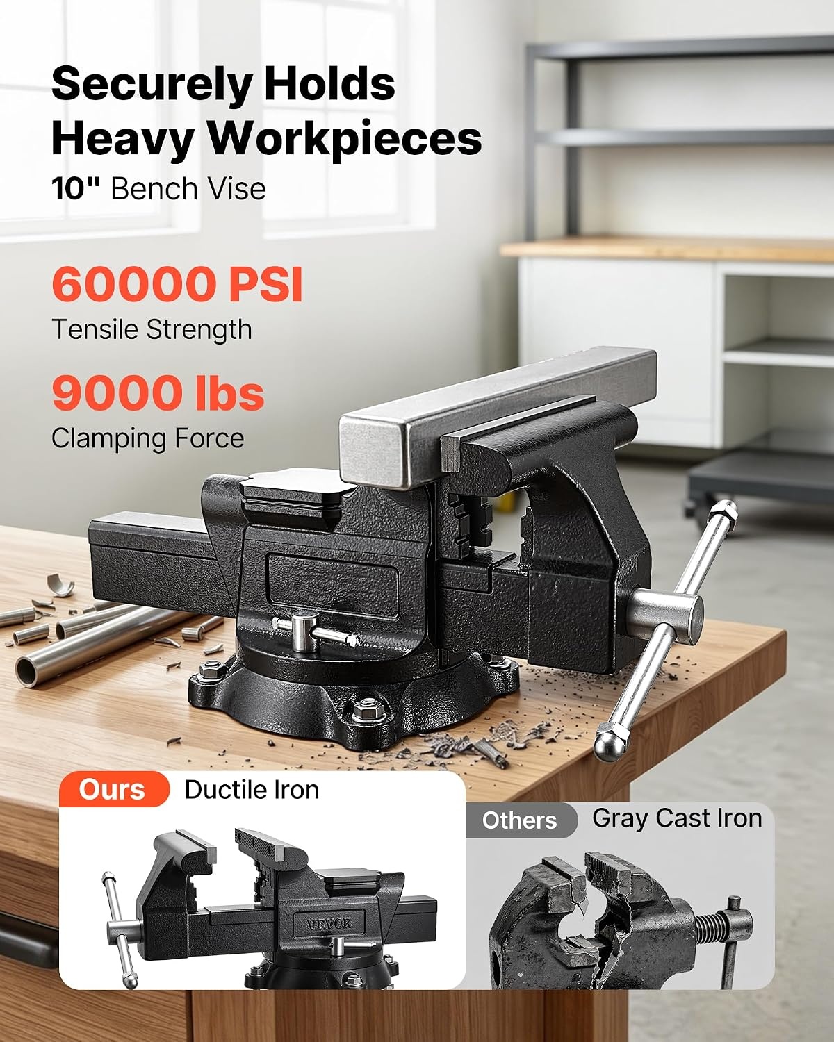 image:imageVEVOR Bench Vise 45inch Jaw Width 33inch Jaw Opening 240Degree Swivel Locking Base Multipurpose Vise wAnvil Heavy Duty Cast Iron Workbench Vise wBolts amp Nuts for Drilling Pipe Cutting for Drilling Grinding Cutting with Large Anvil Area Multipurpose Workbench Vise Heavy Duty Cast Iron with Bolts amp Nuts10inch