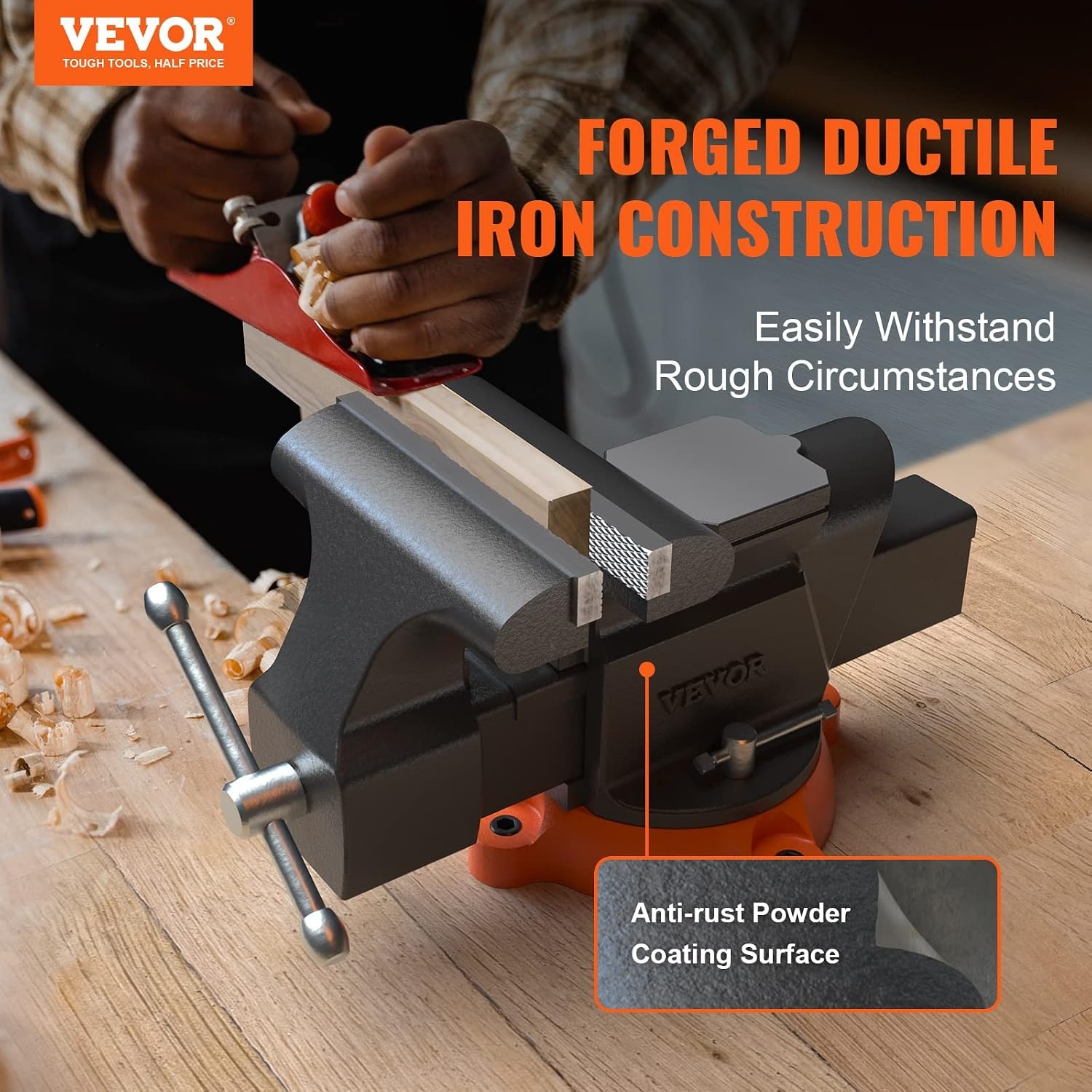 image:imageVEVOR Bench Vise 45inch Jaw Width 33inch Jaw Opening 240Degree Swivel Locking Base Multipurpose Vise wAnvil Heavy Duty Cast Iron Workbench Vise wBolts amp Nuts for Drilling Pipe Cutting for Drilling Grinding Cutting with Large Anvil Area Multipurpose Workbench Vise Heavy Duty Cast Iron with Bolts amp Nuts6inch