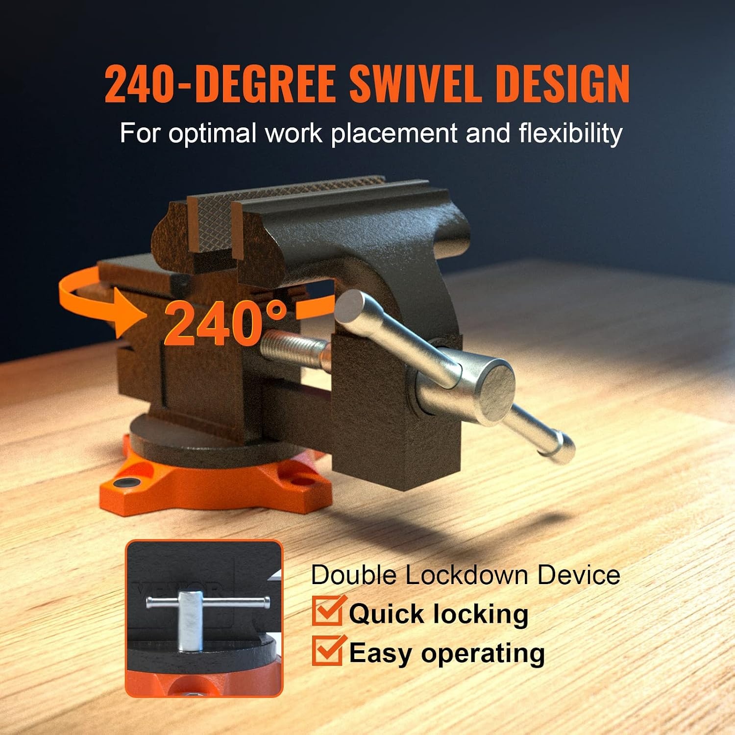 image:imageVEVOR Bench Vise 45inch Jaw Width 33inch Jaw Opening 240Degree Swivel Locking Base Multipurpose Vise wAnvil Heavy Duty Cast Iron Workbench Vise wBolts amp Nuts for Drilling Pipe Cutting for Drilling Grinding Cutting with Large Anvil Area Multipurpose Workbench Vise Heavy Duty Cast Iron with Bolts amp Nuts45 Inch